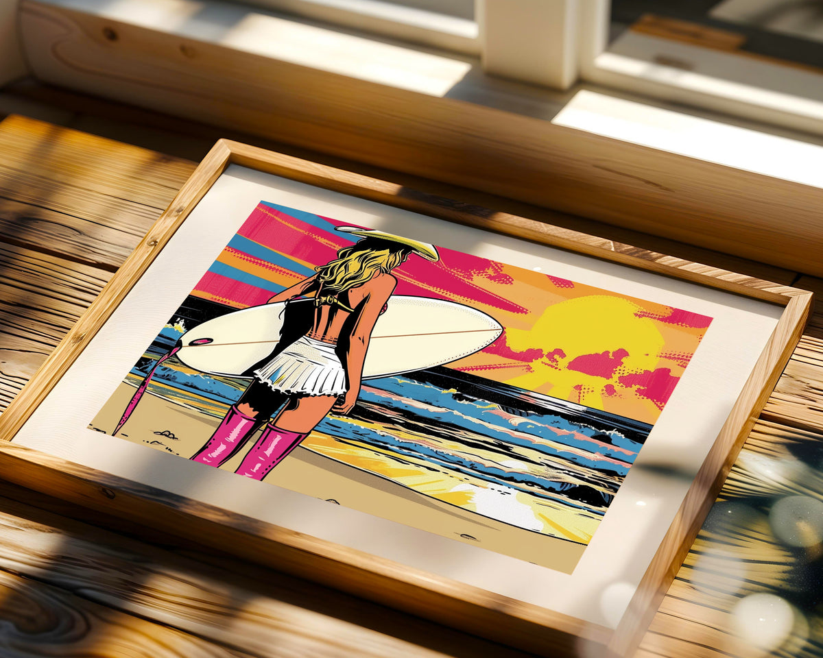 Pop Art Vaquera con Tabla de Surf