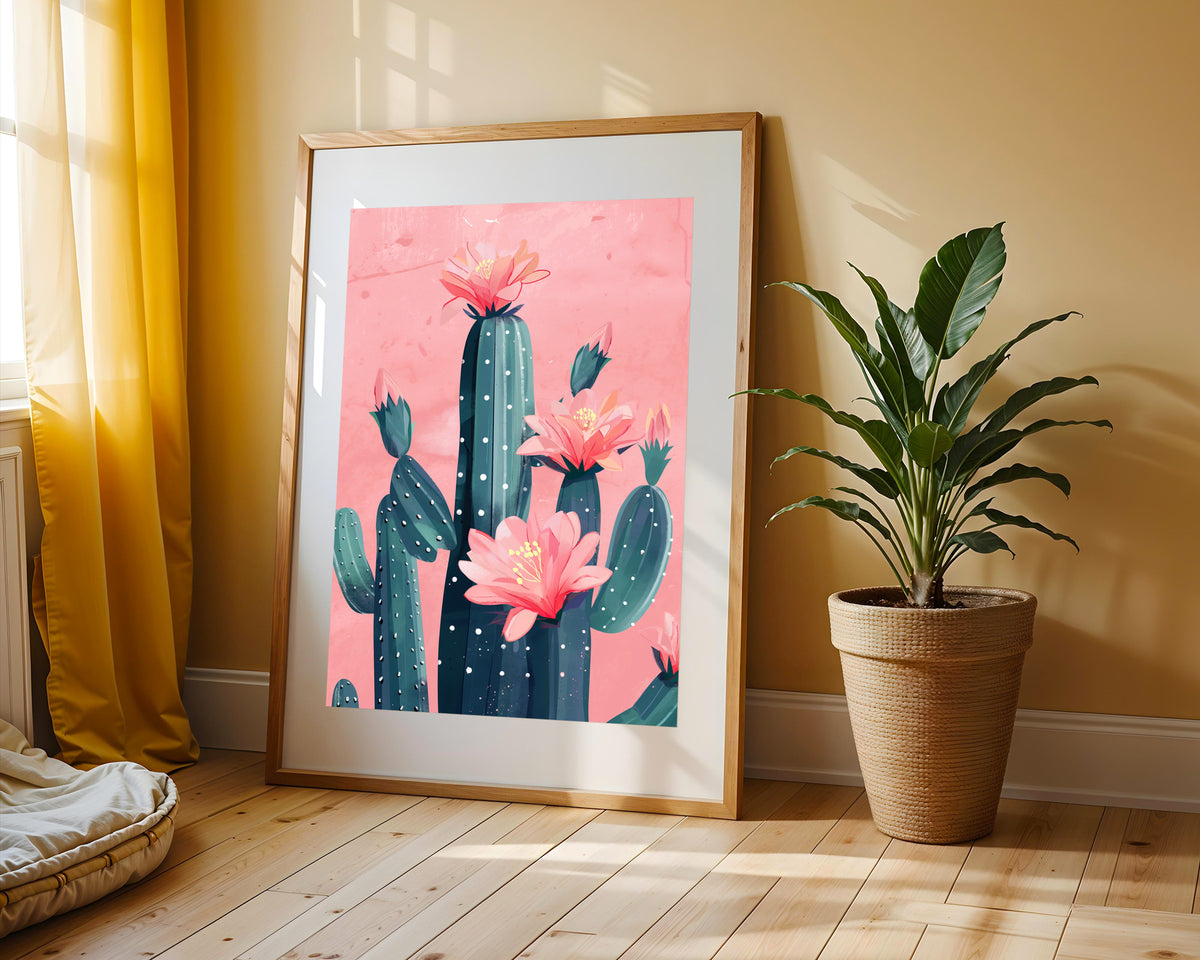 Pop Art Cactus con Flores Rosas