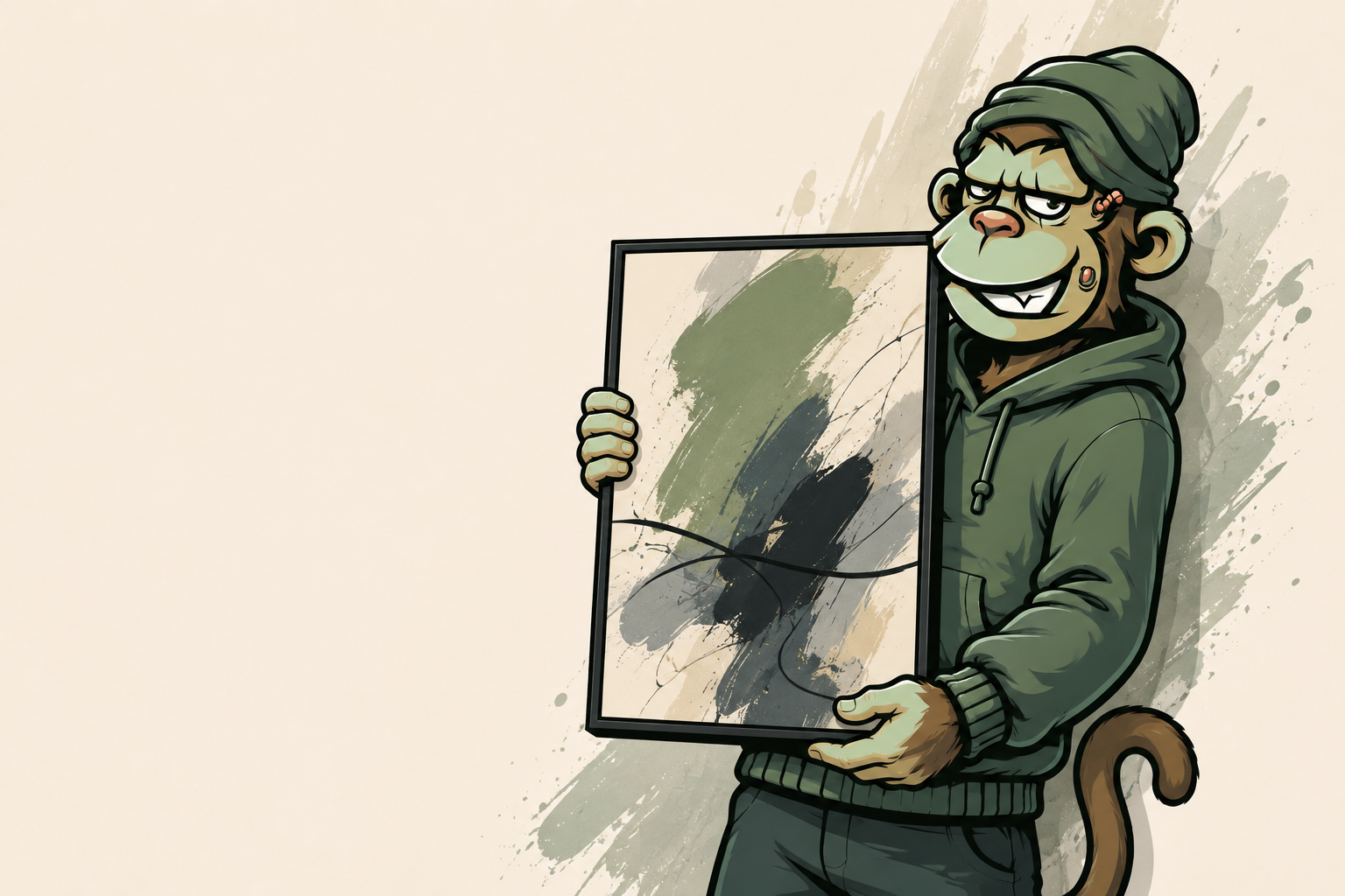 Banner secundario Monkey Canvas - mascota mostrando cuadro