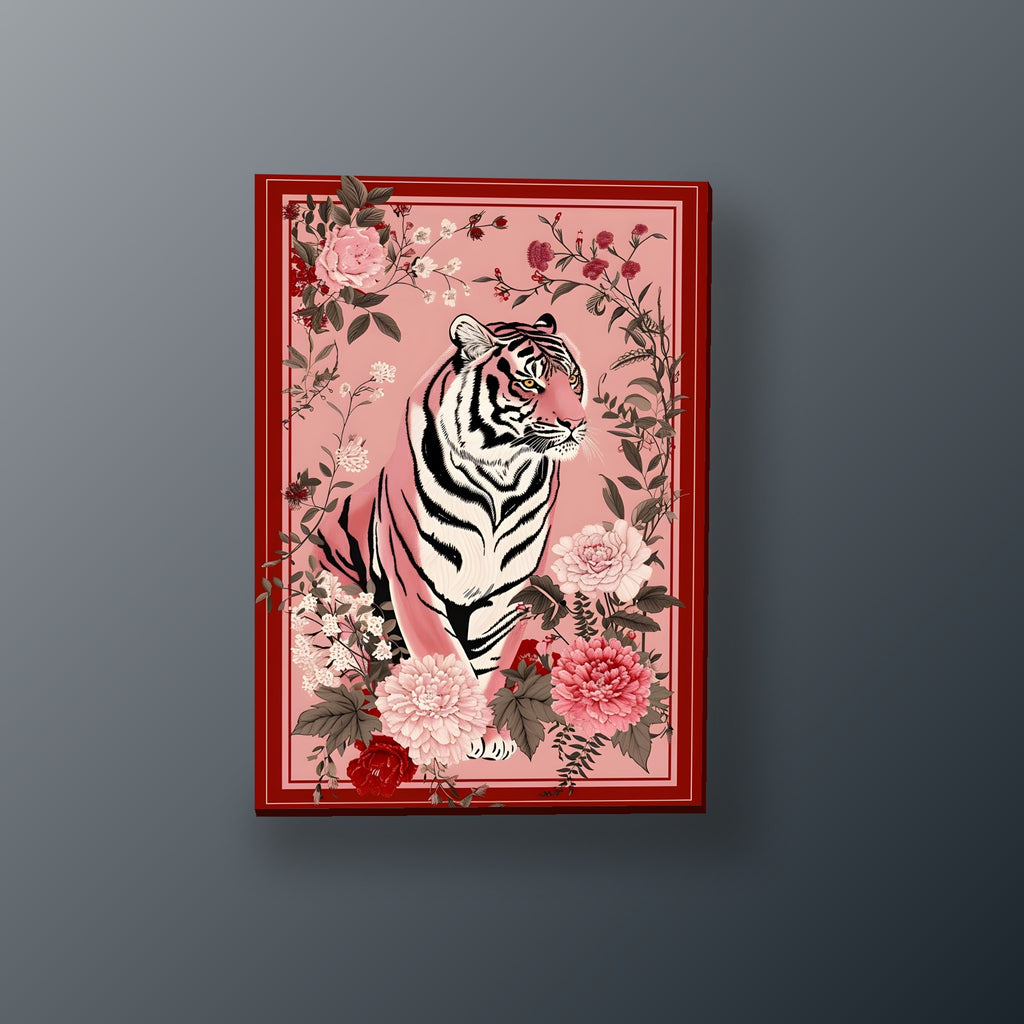 Tigre Rosa entre Peonias | Cuadro decorativo de Monkey Canvas
