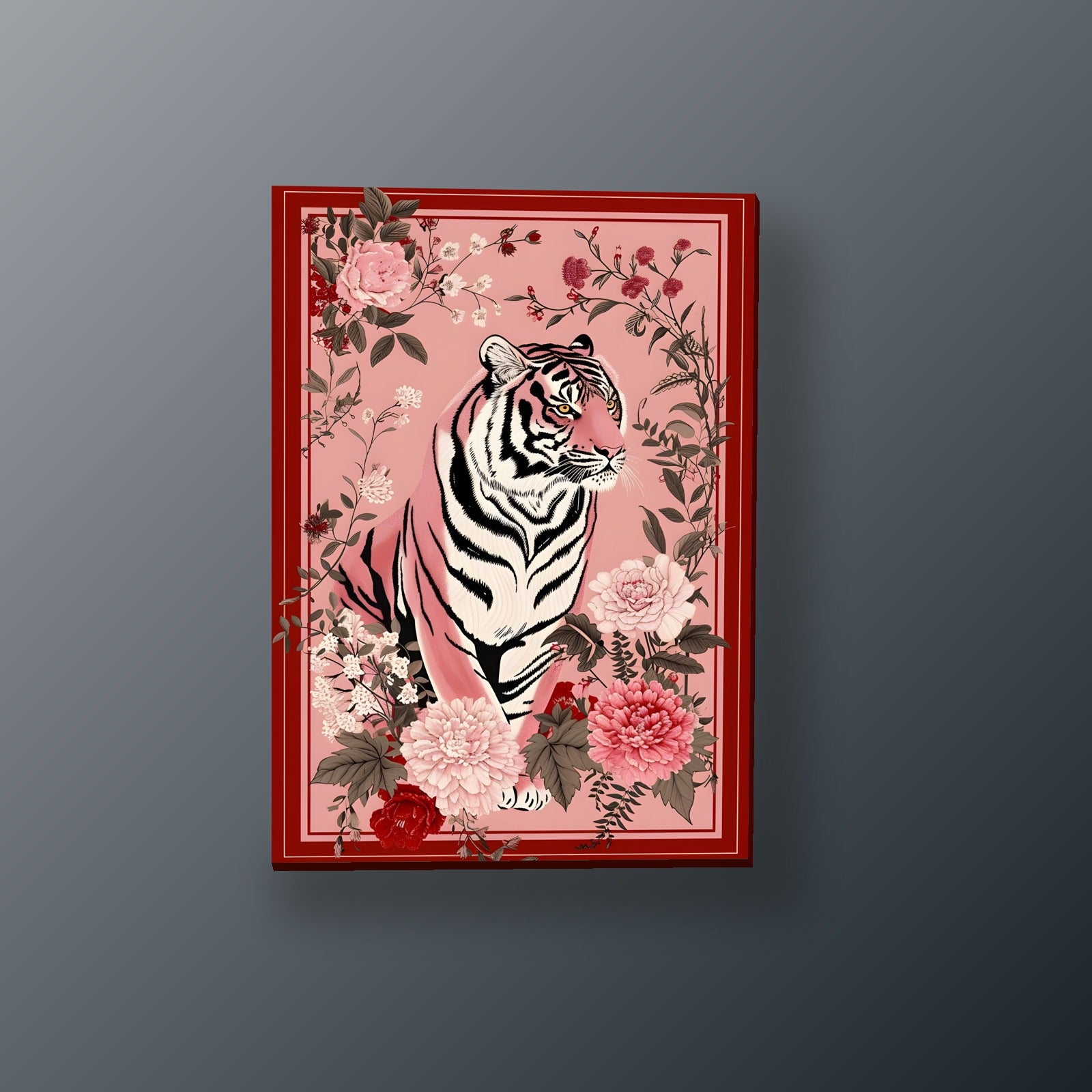 Tigre Rosa entre Peonias | Cuadro decorativo de Monkey Canvas