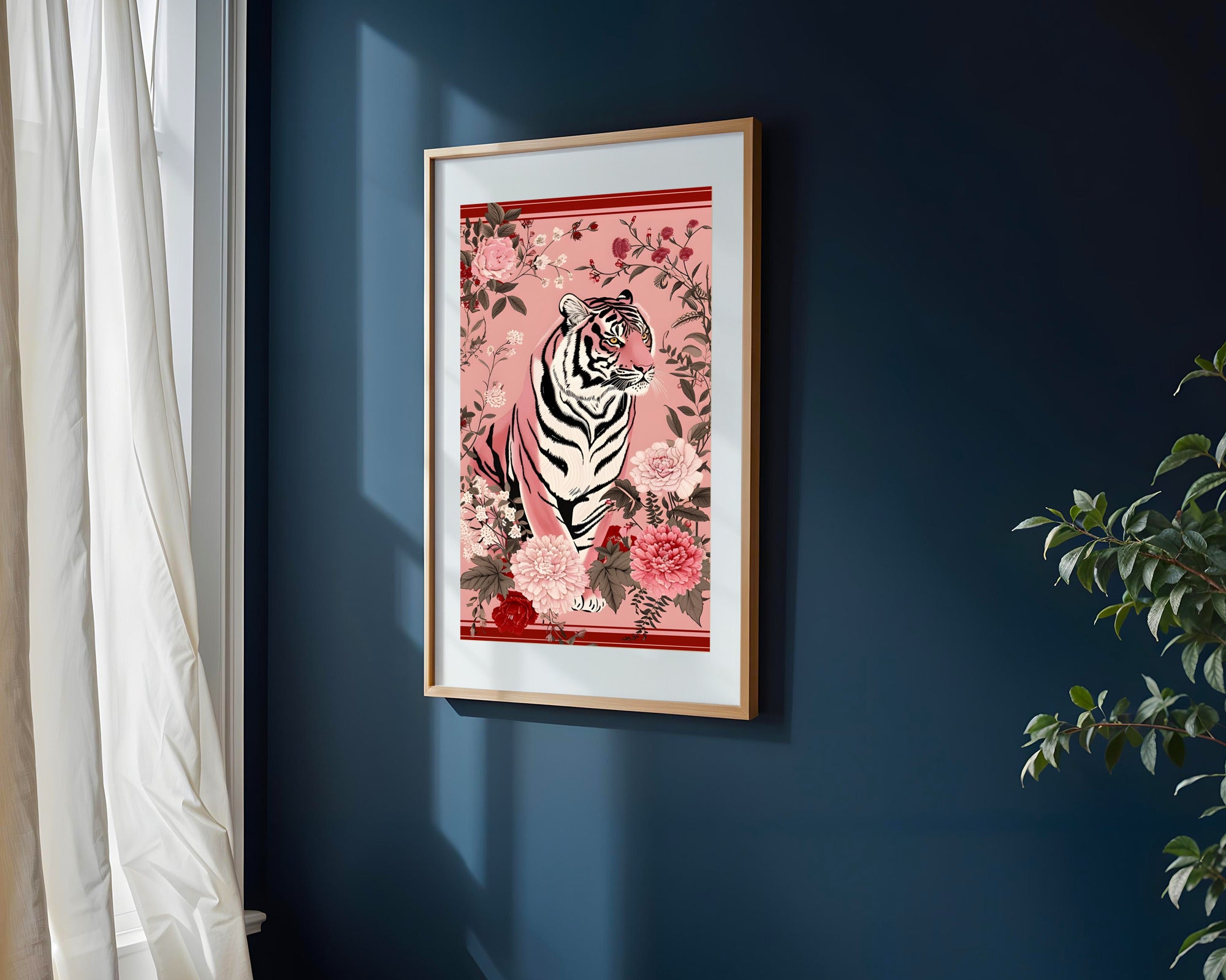 Tigre Rosa entre Peonias | Cuadro decorativo de Monkey Canvas