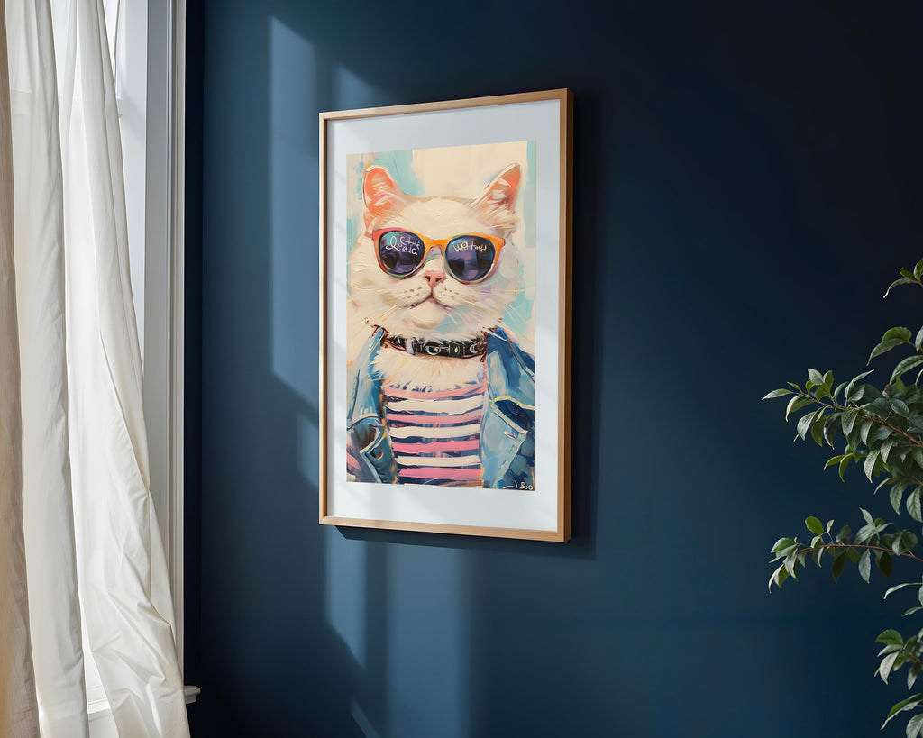 Gato Blanco con Lentes | Cuadro decorativo de Monkey Canvas