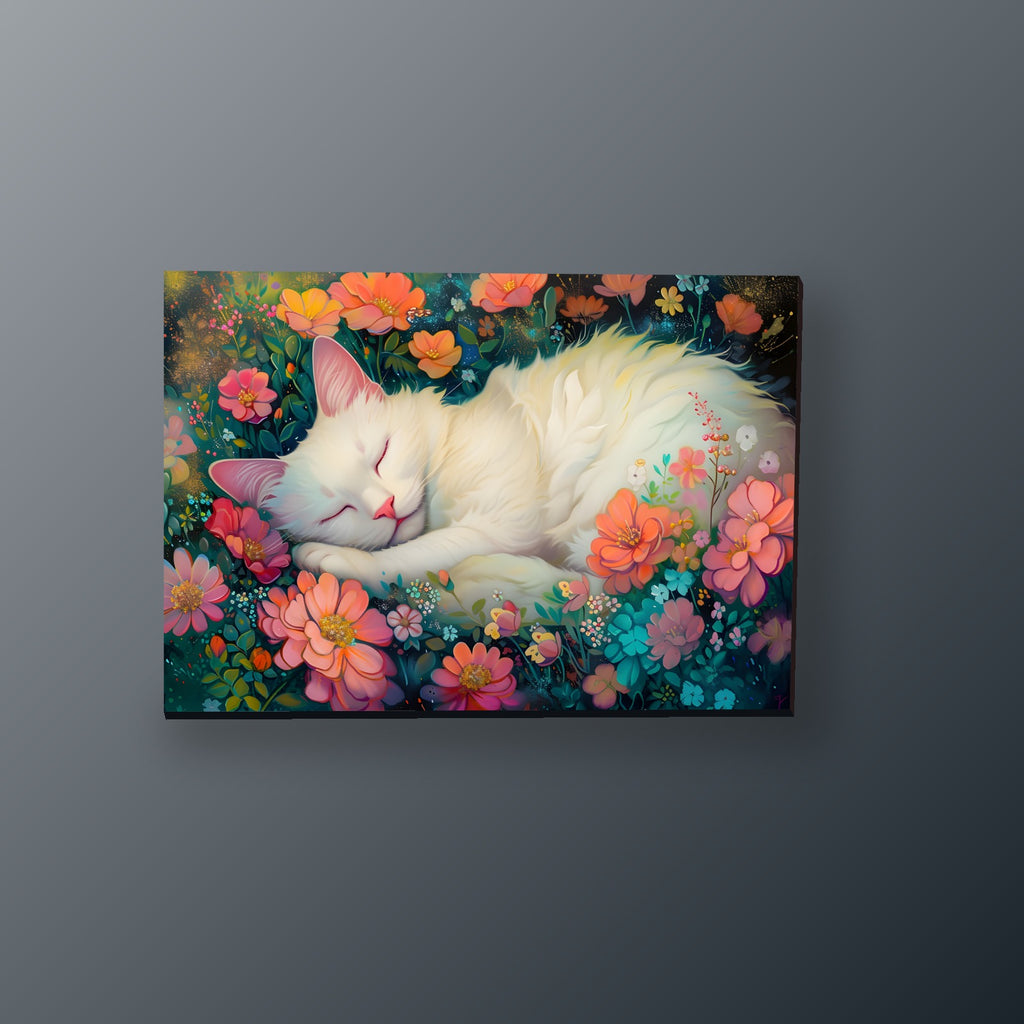 Gato Dormido entre Flores | Cuadro decorativo de Monkey Canvas