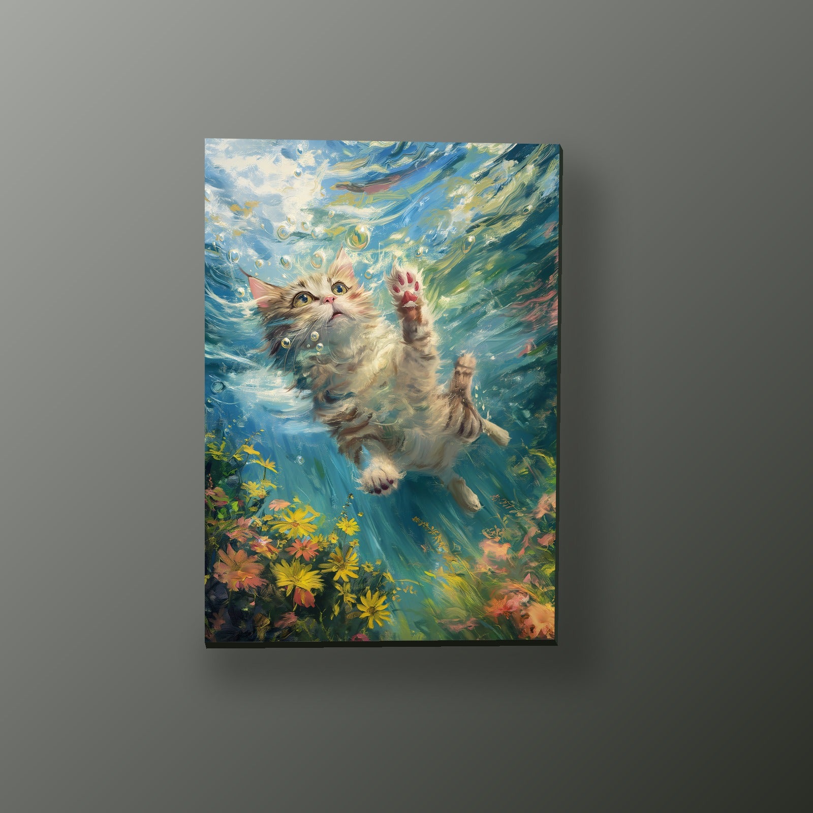 Gatito Nadador entre Flores | Cuadro decorativo de Monkey Canvas