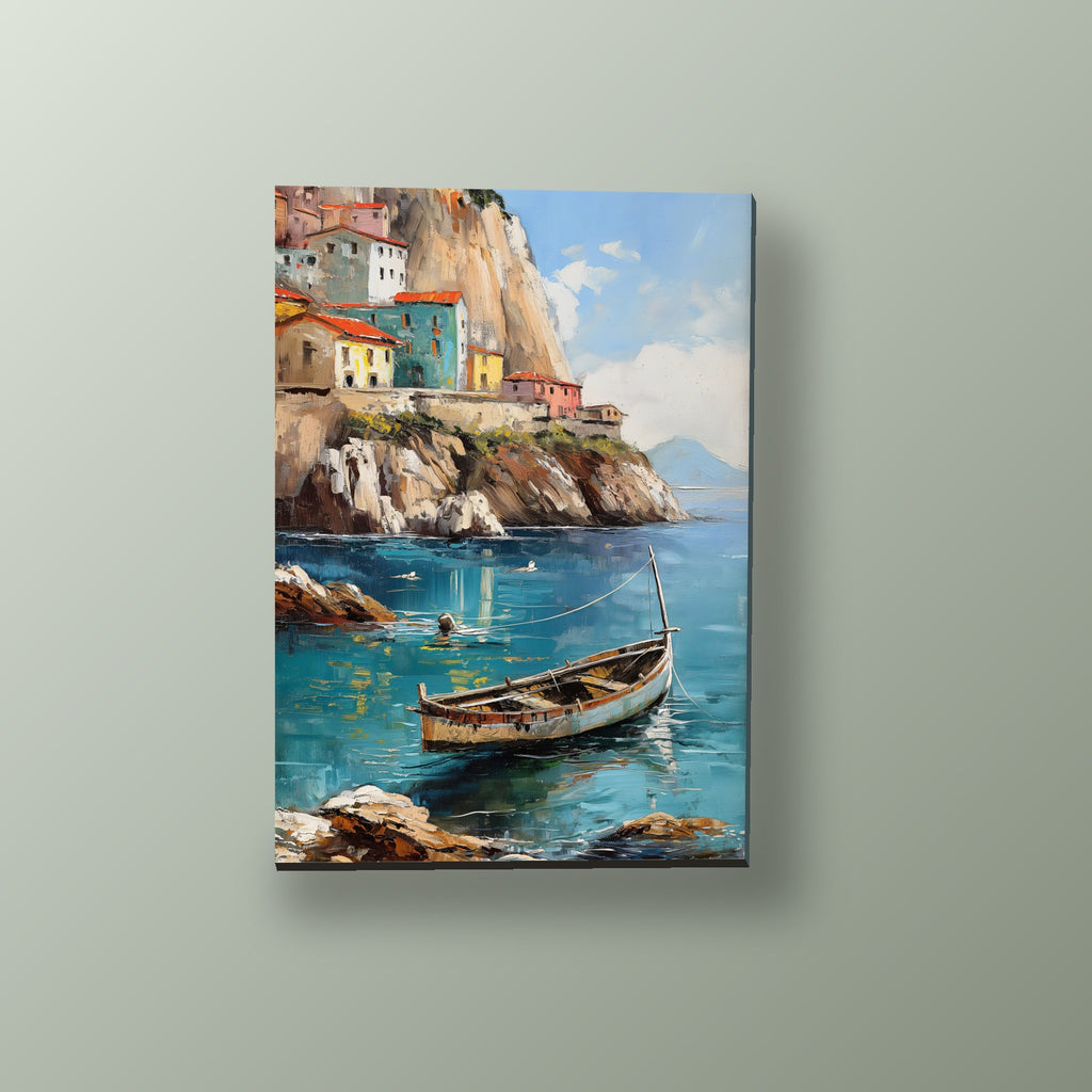Pueblo Acantilado Mediterráneo | Cuadro decorativo de Monkey Canvas