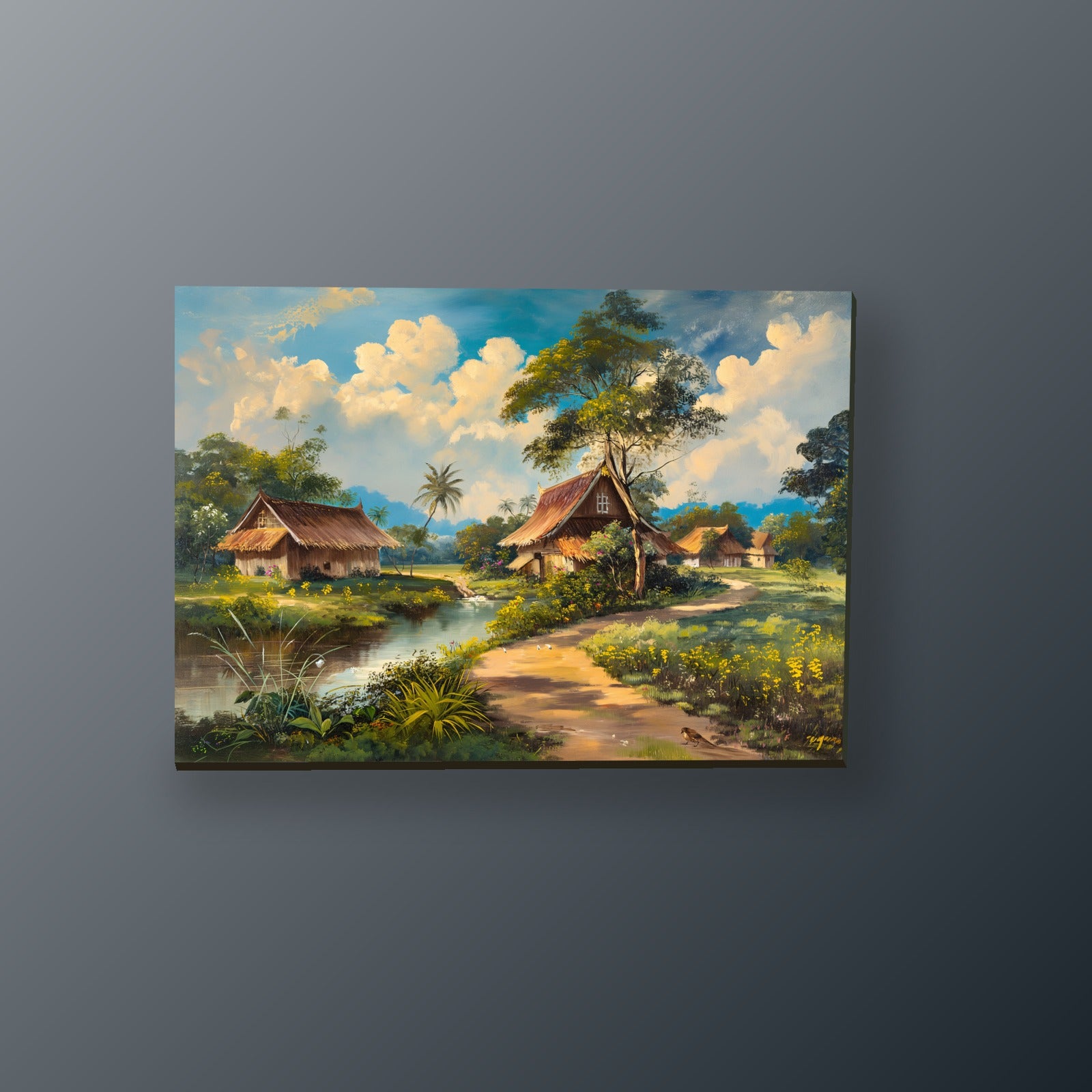Aldea Tropical junto al Río | Cuadro decorativo de Monkey Canvas