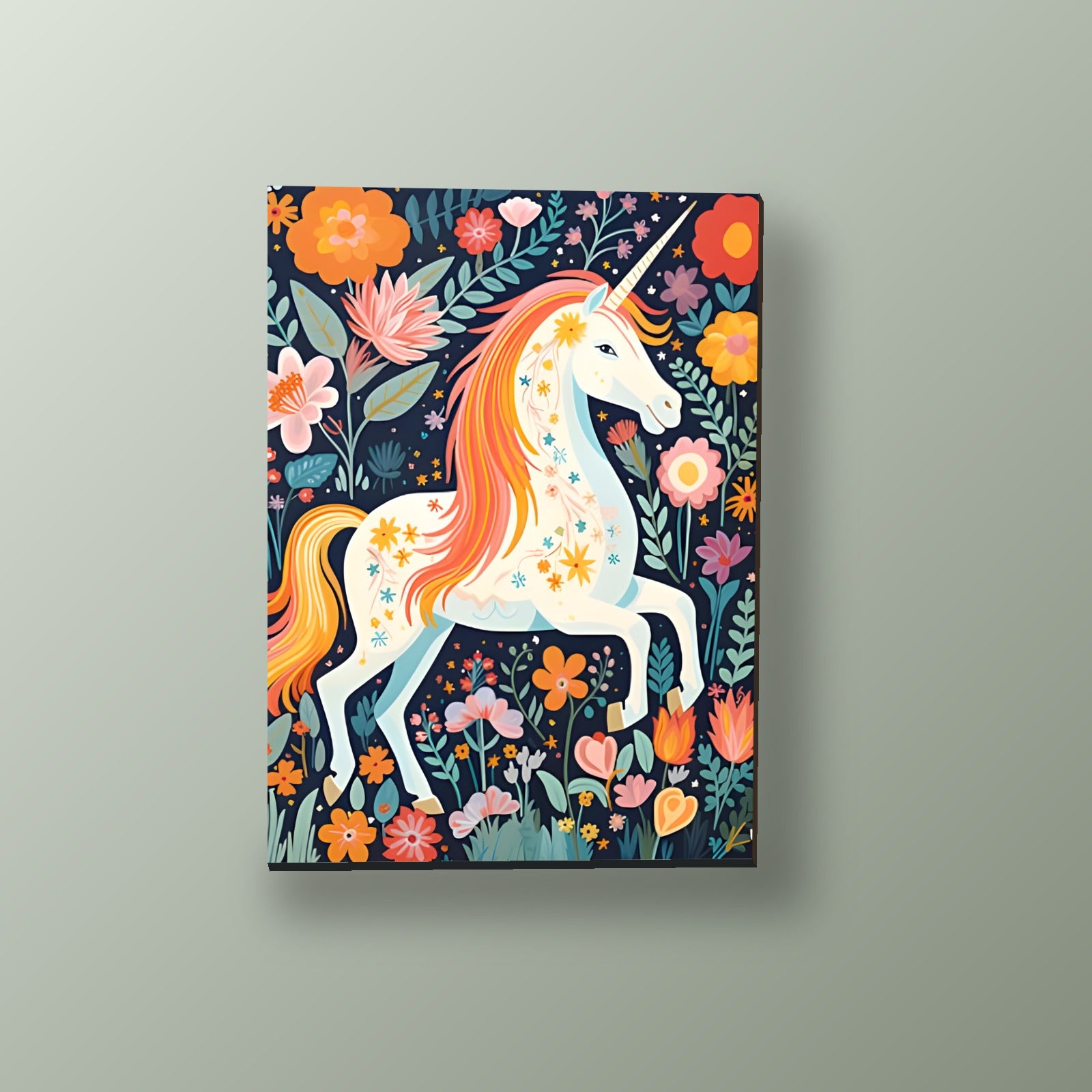 Unicornio Floral Nocturno | Cuadro decorativo de Monkey Canvas