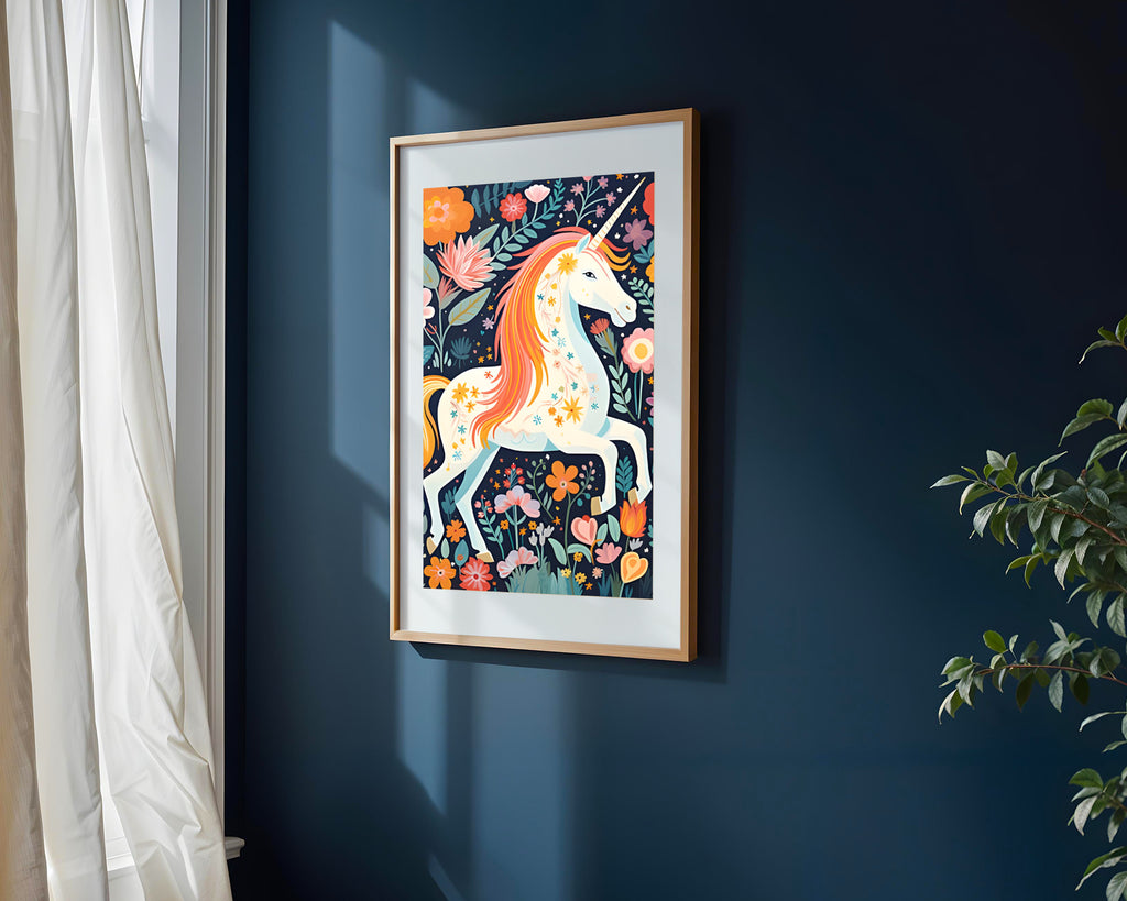 Unicornio Floral Nocturno | Cuadro decorativo de Monkey Canvas
