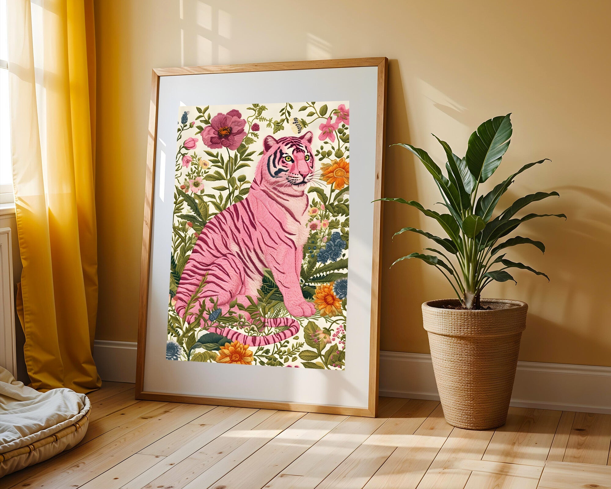Tigre Rosa Bordado | Cuadro decorativo de Monkey Canvas