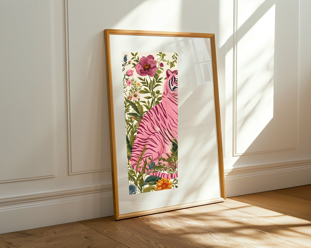 Tigre Rosa Bordado | Cuadro decorativo de Monkey Canvas