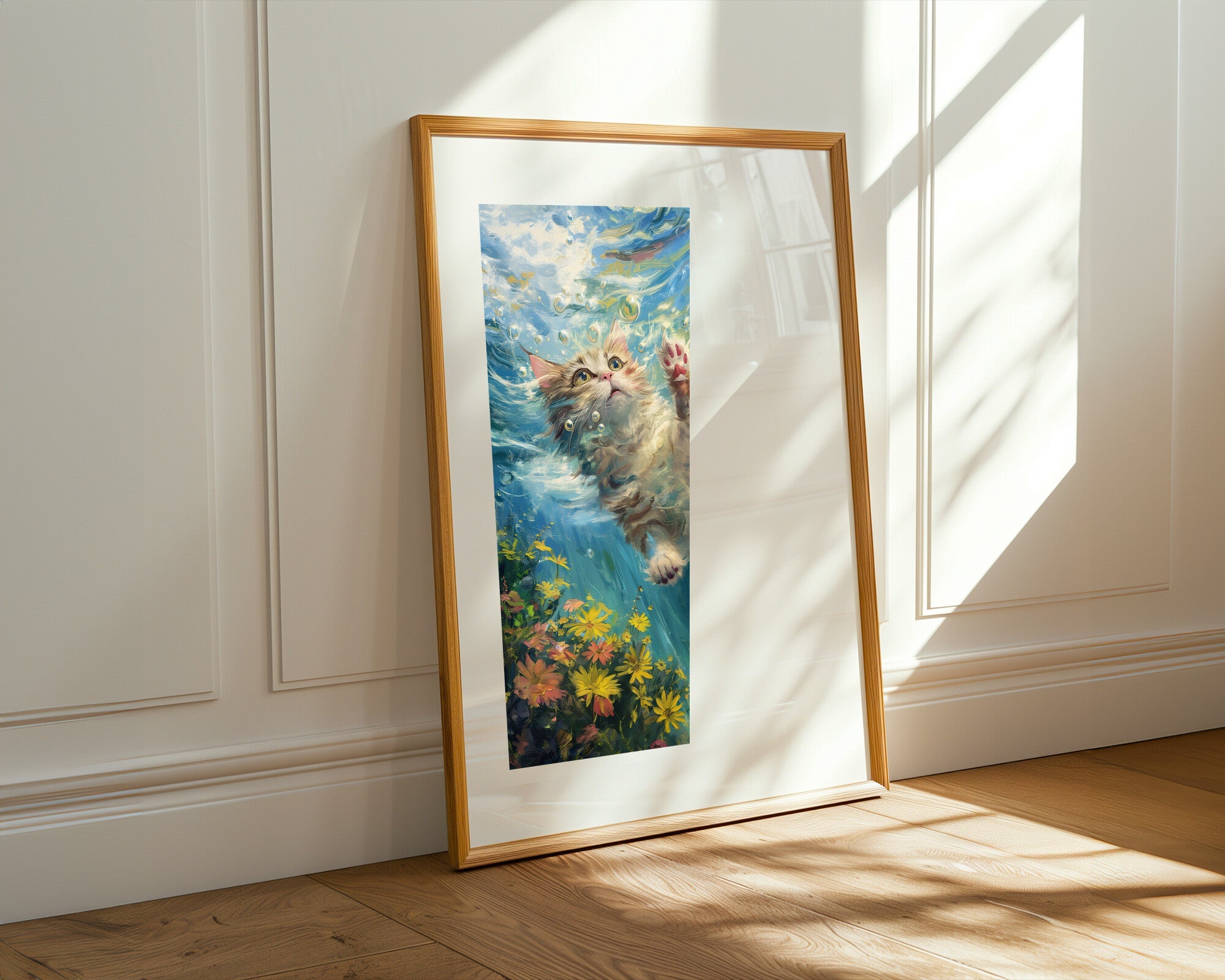 Gatito Nadador entre Flores | Cuadro decorativo de Monkey Canvas