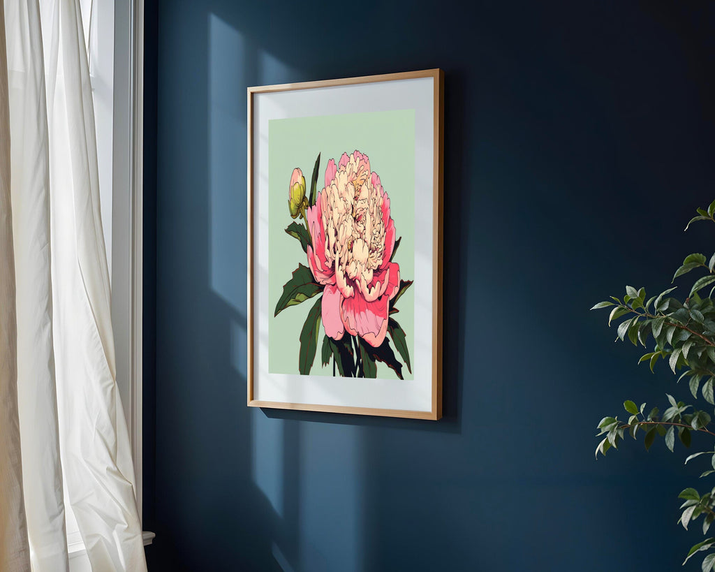 Peonía Rosa Ilustrada | Cuadro decorativo de Monkey Canvas