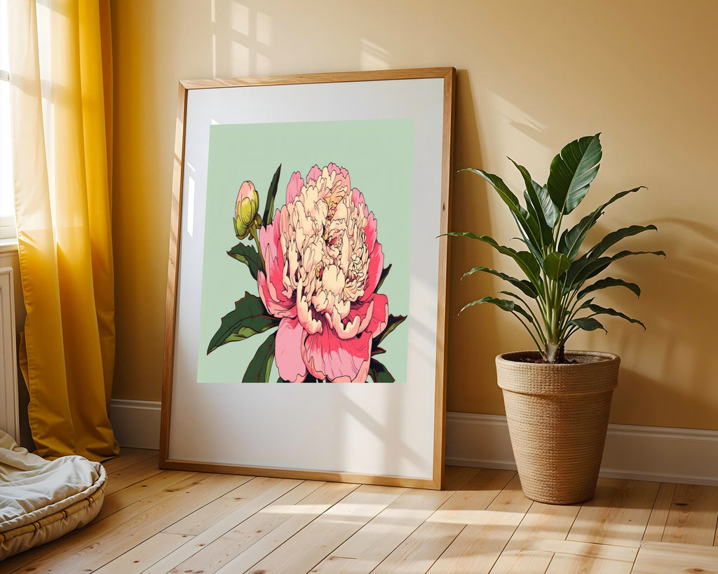 Peonía Rosa Ilustrada | Cuadro decorativo de Monkey Canvas