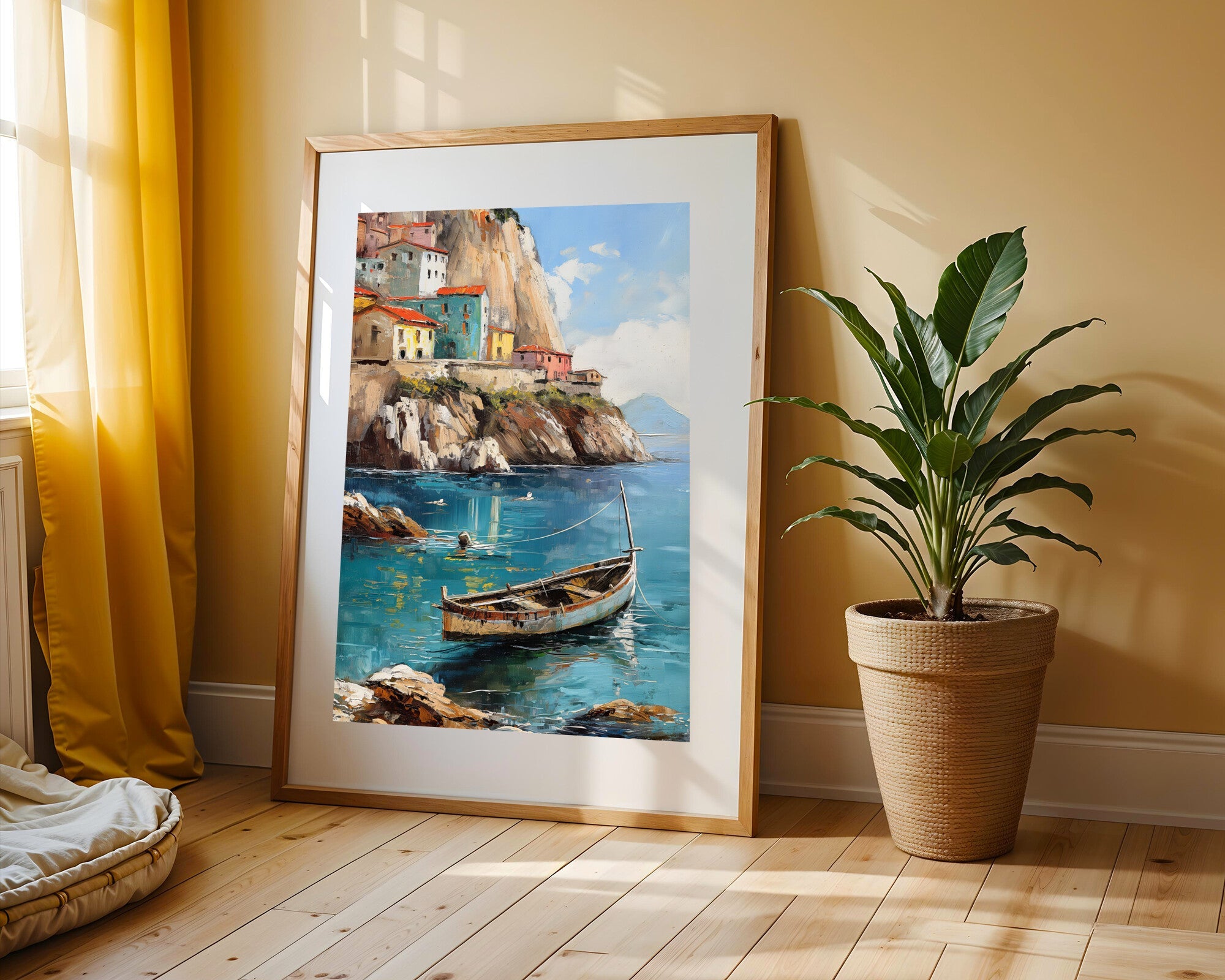 Pueblo Acantilado Mediterráneo | Cuadro decorativo de Monkey Canvas