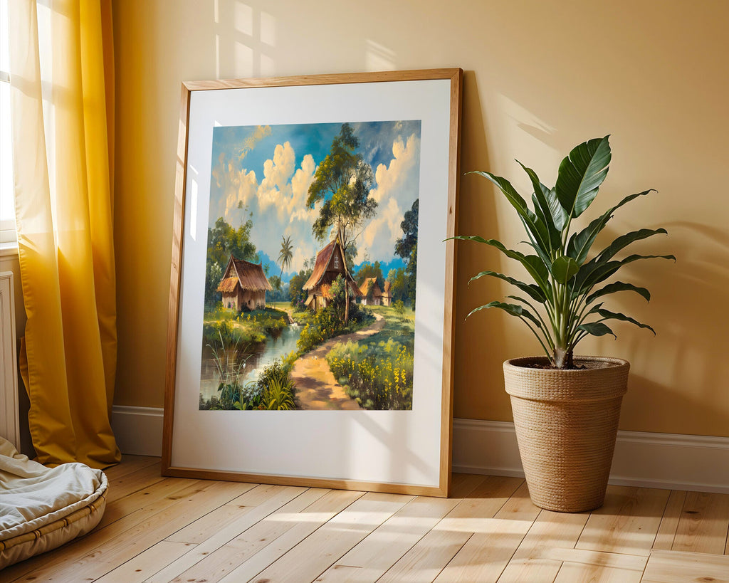 Aldea Tropical junto al Río | Cuadro decorativo de Monkey Canvas