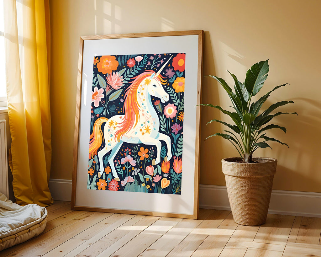 Unicornio Floral Nocturno | Cuadro decorativo de Monkey Canvas