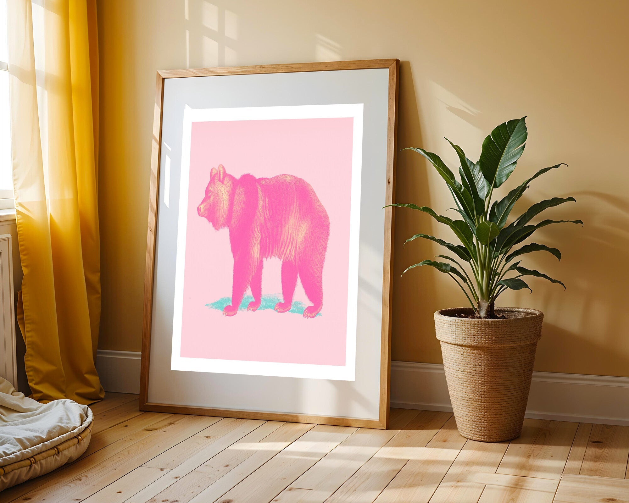 Oso Dorado en Rosa | Cuadro decorativo de Monkey Canvas