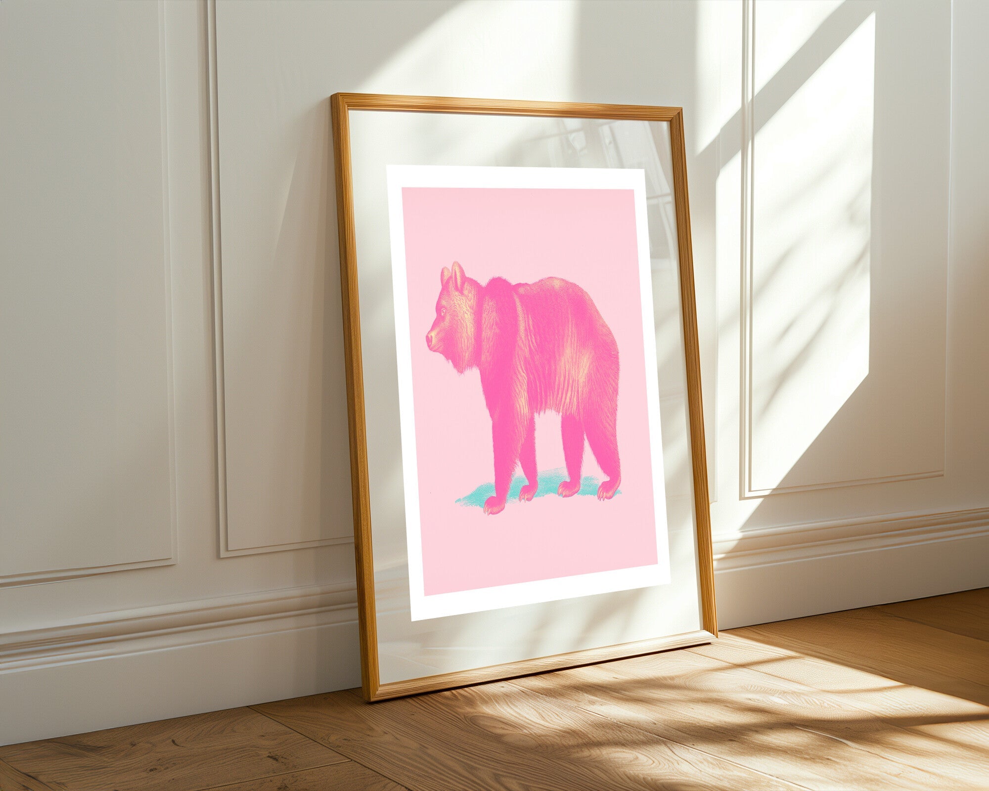 Oso Dorado en Rosa | Cuadro decorativo de Monkey Canvas