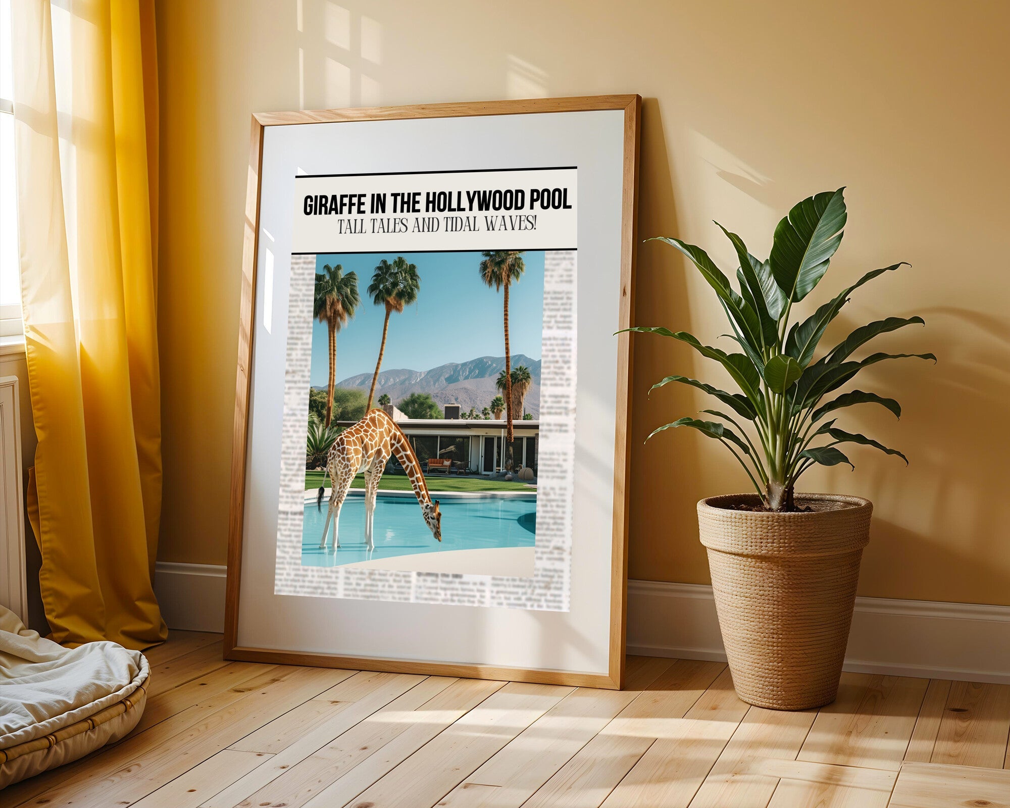 Jirafa en la Piscina Hollywood | Cuadro decorativo de Monkey Canvas