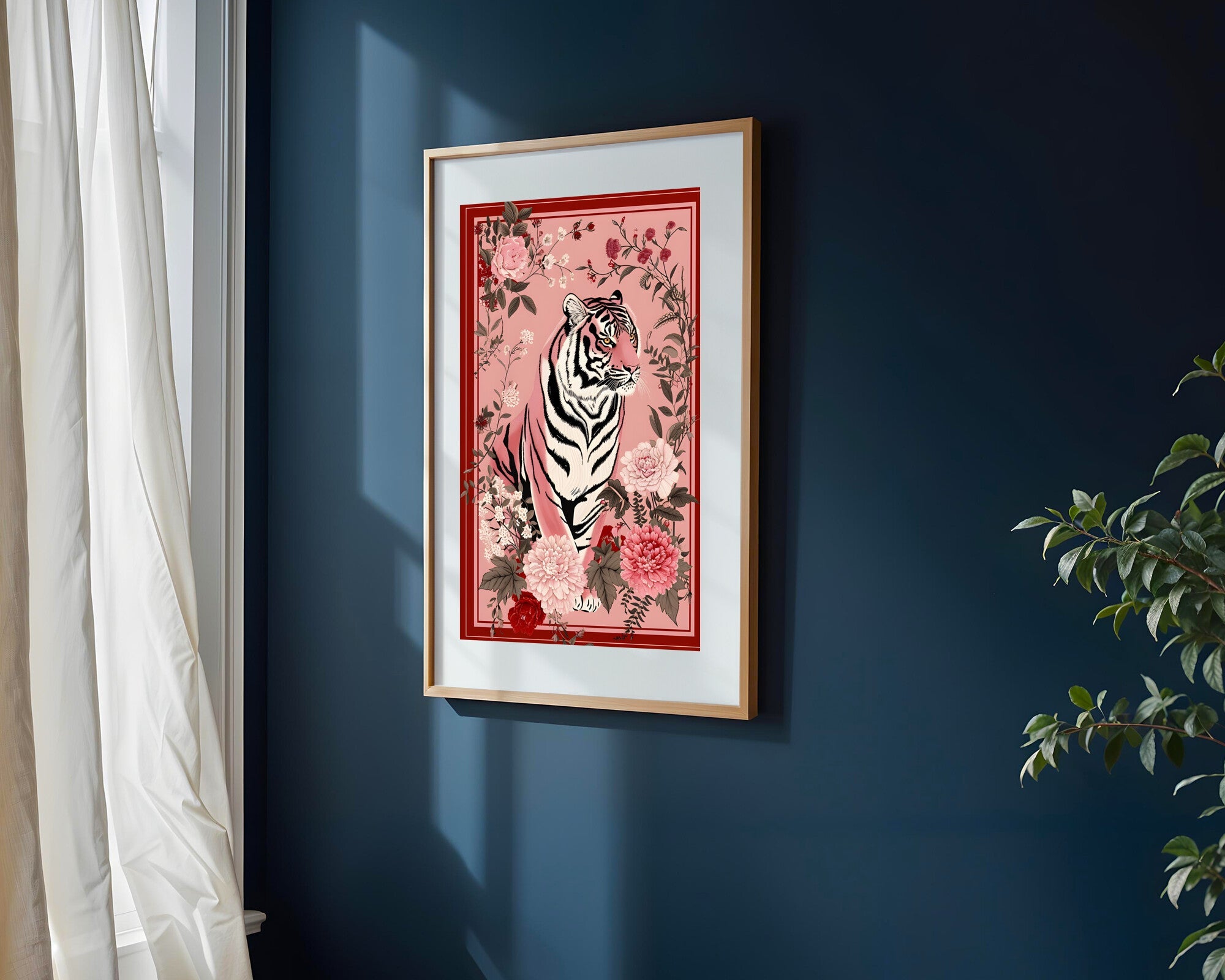 Tigre Rosa entre Peonias | Cuadro decorativo de Monkey Canvas