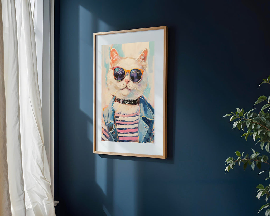 Gato Blanco con Lentes | Cuadro decorativo de Monkey Canvas