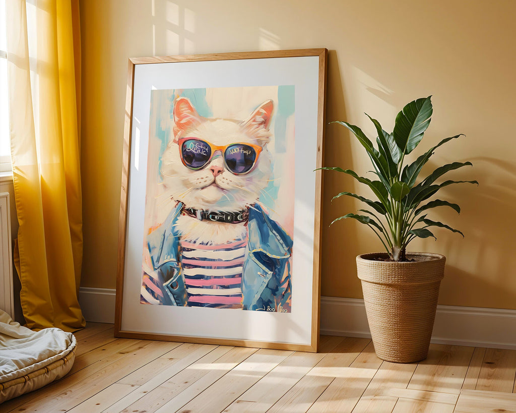 Gato Blanco con Lentes | Cuadro decorativo de Monkey Canvas
