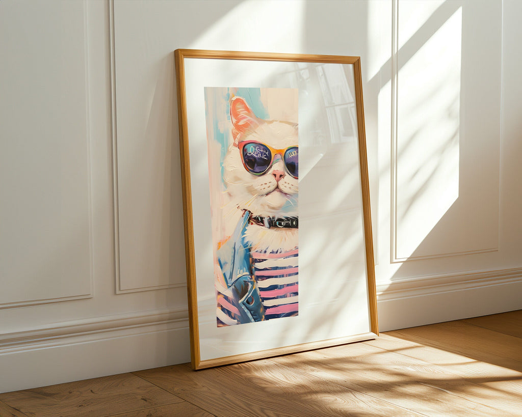 Gato Blanco con Lentes | Cuadro decorativo de Monkey Canvas