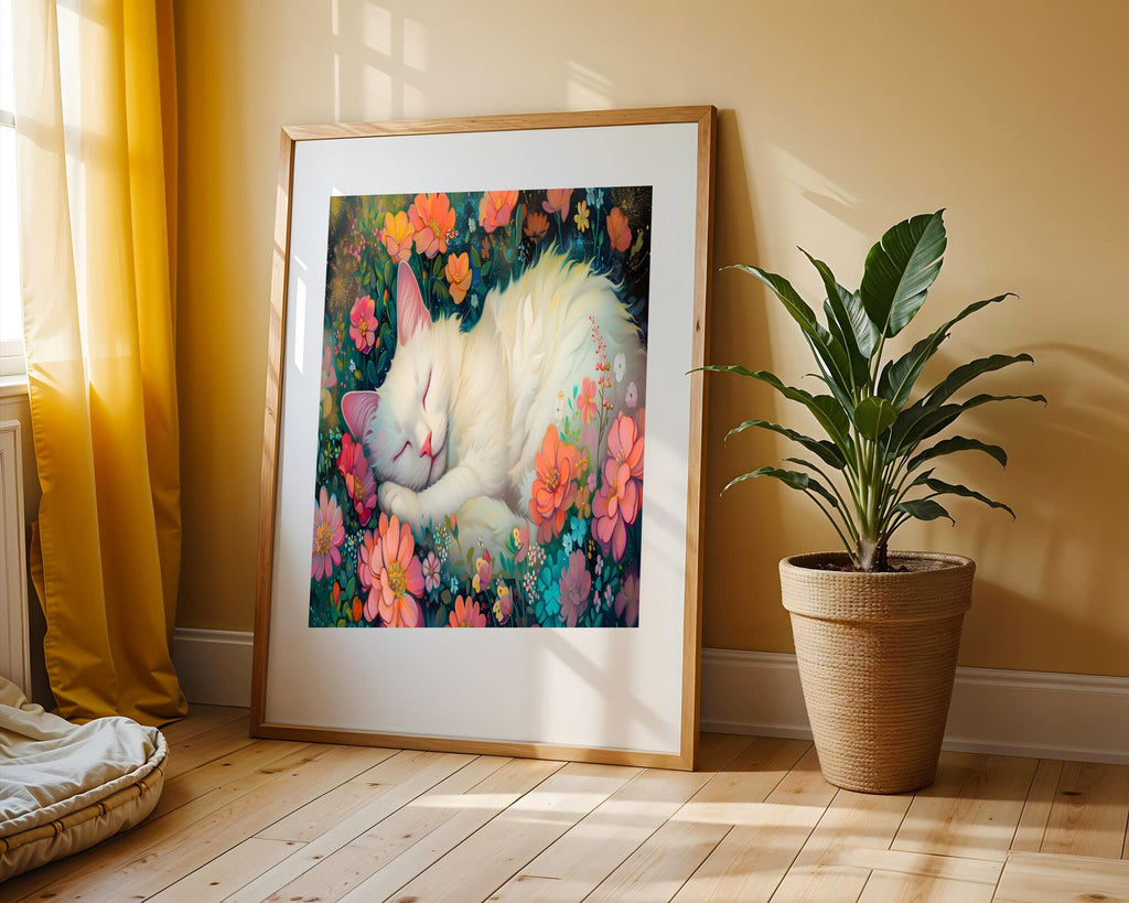 Gato Dormido entre Flores | Cuadro decorativo de Monkey Canvas