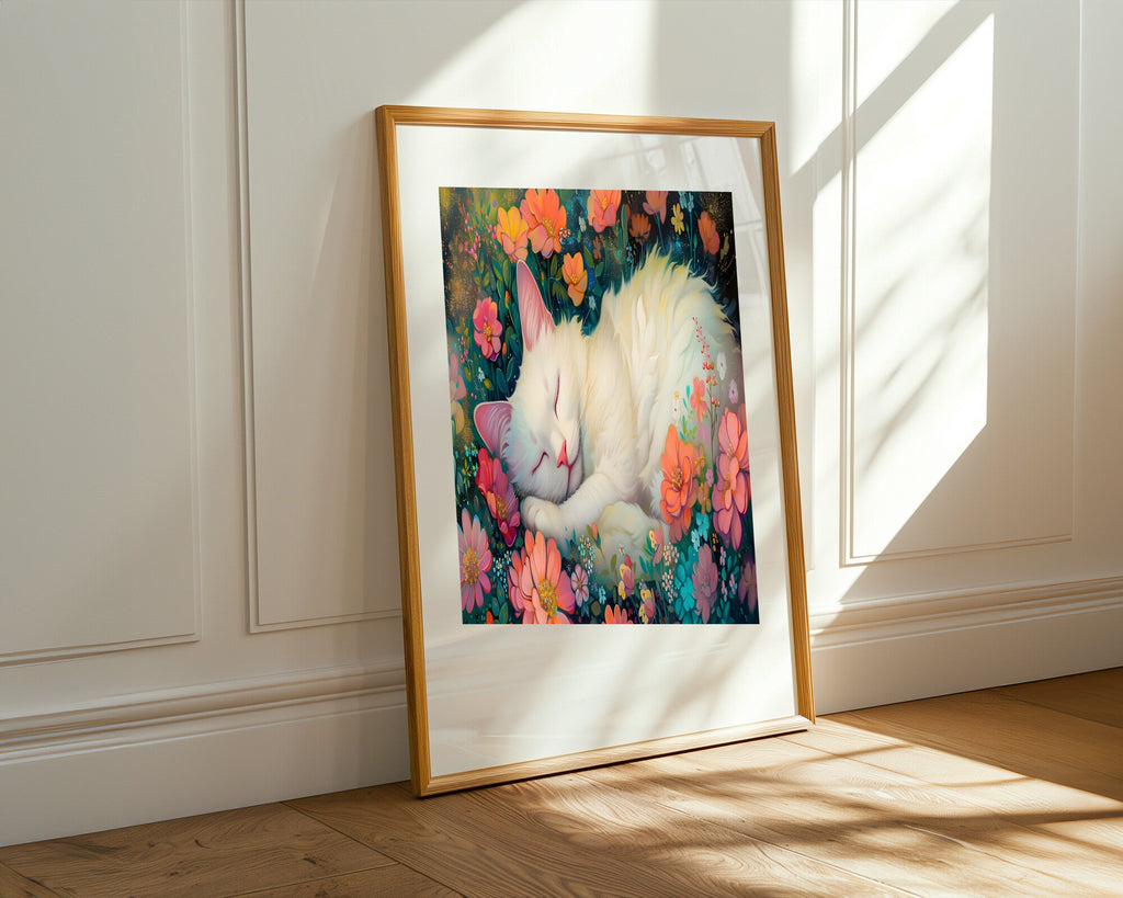 Gato Dormido entre Flores | Cuadro decorativo de Monkey Canvas