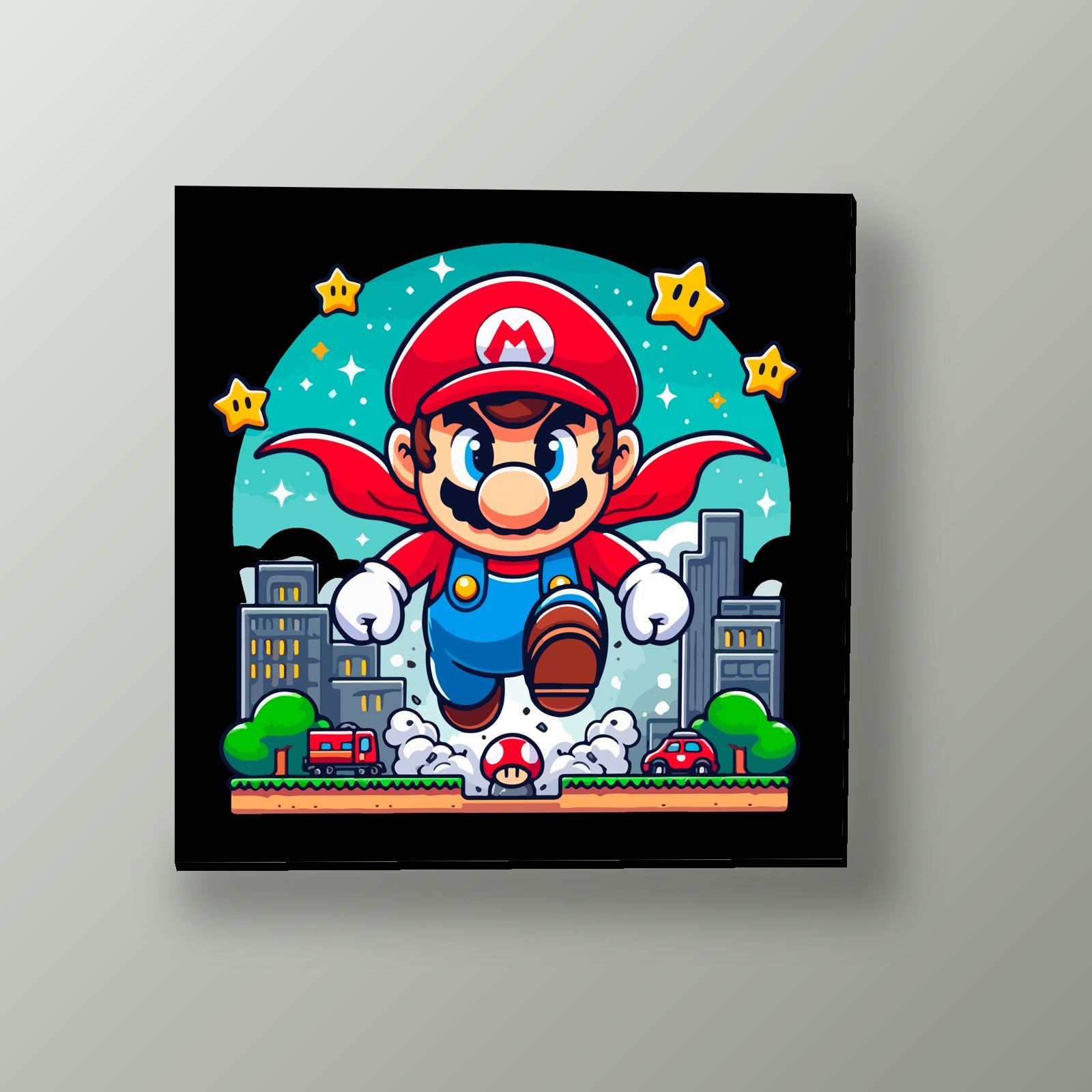 Mario Vuela Sobre la Ciudad | Cuadro decorativo de Monkey Canvas