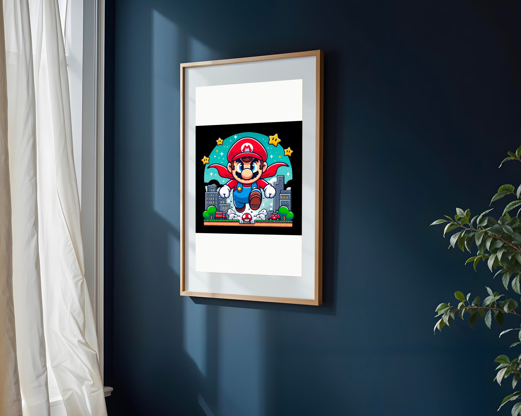 Mario Vuela Sobre la Ciudad | Cuadro decorativo de Monkey Canvas