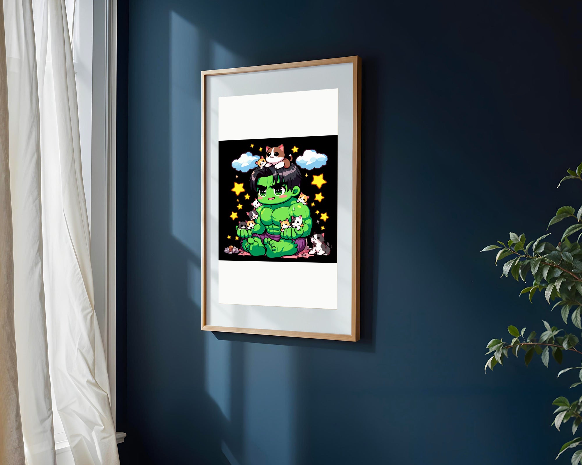Hulk Kawaii con Gatitos | Cuadro decorativo de Monkey Canvas