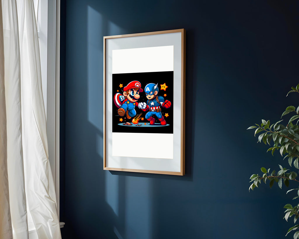Mario y Capitán América | Cuadro decorativo de Monkey Canvas
