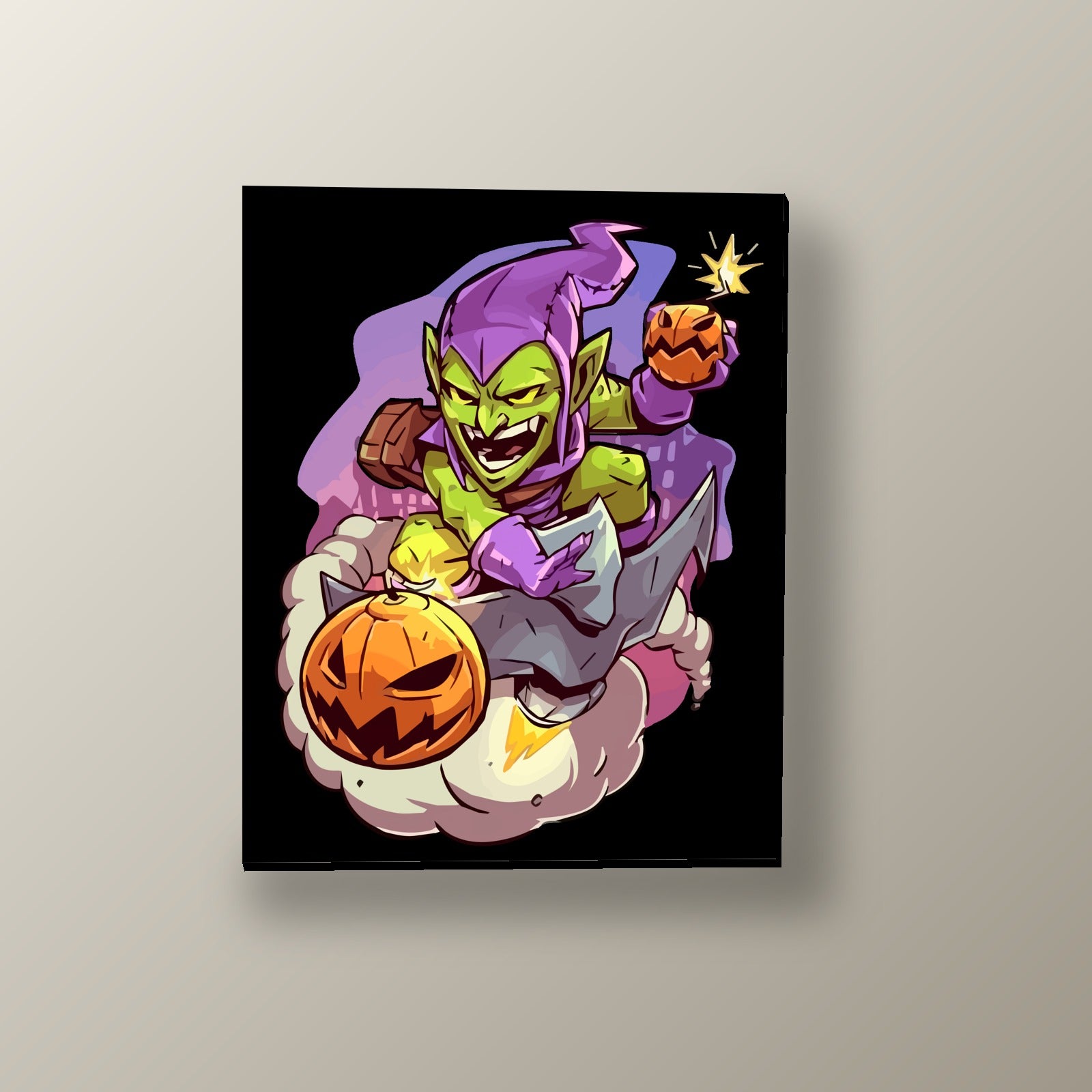 Duende Verde y Calabazas | Cuadro decorativo de Monkey Canvas