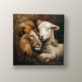 León y Cordero Abrazo | Cuadro decorativo de Monkey Canvas
