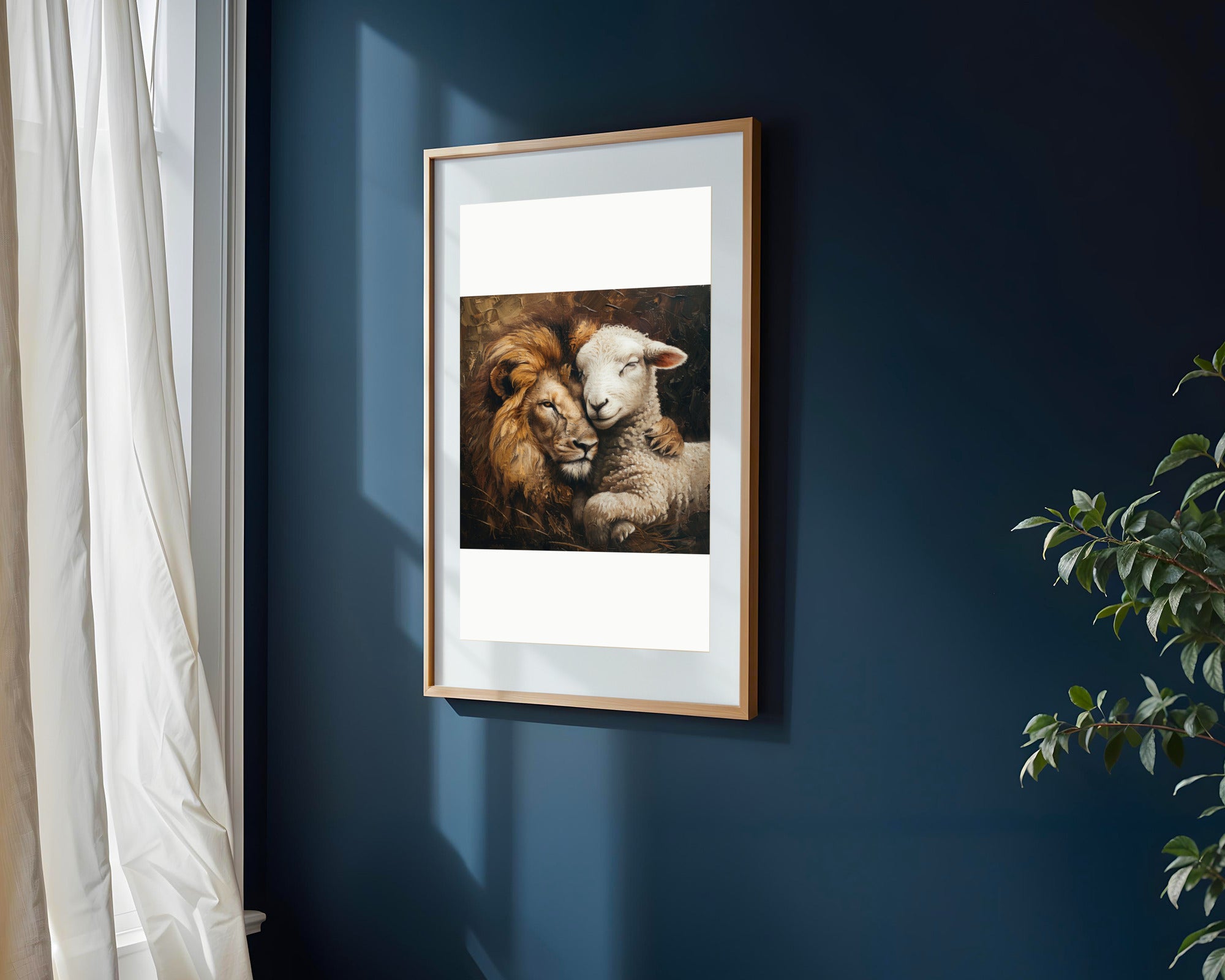 León y Cordero Abrazo | Cuadro decorativo de Monkey Canvas