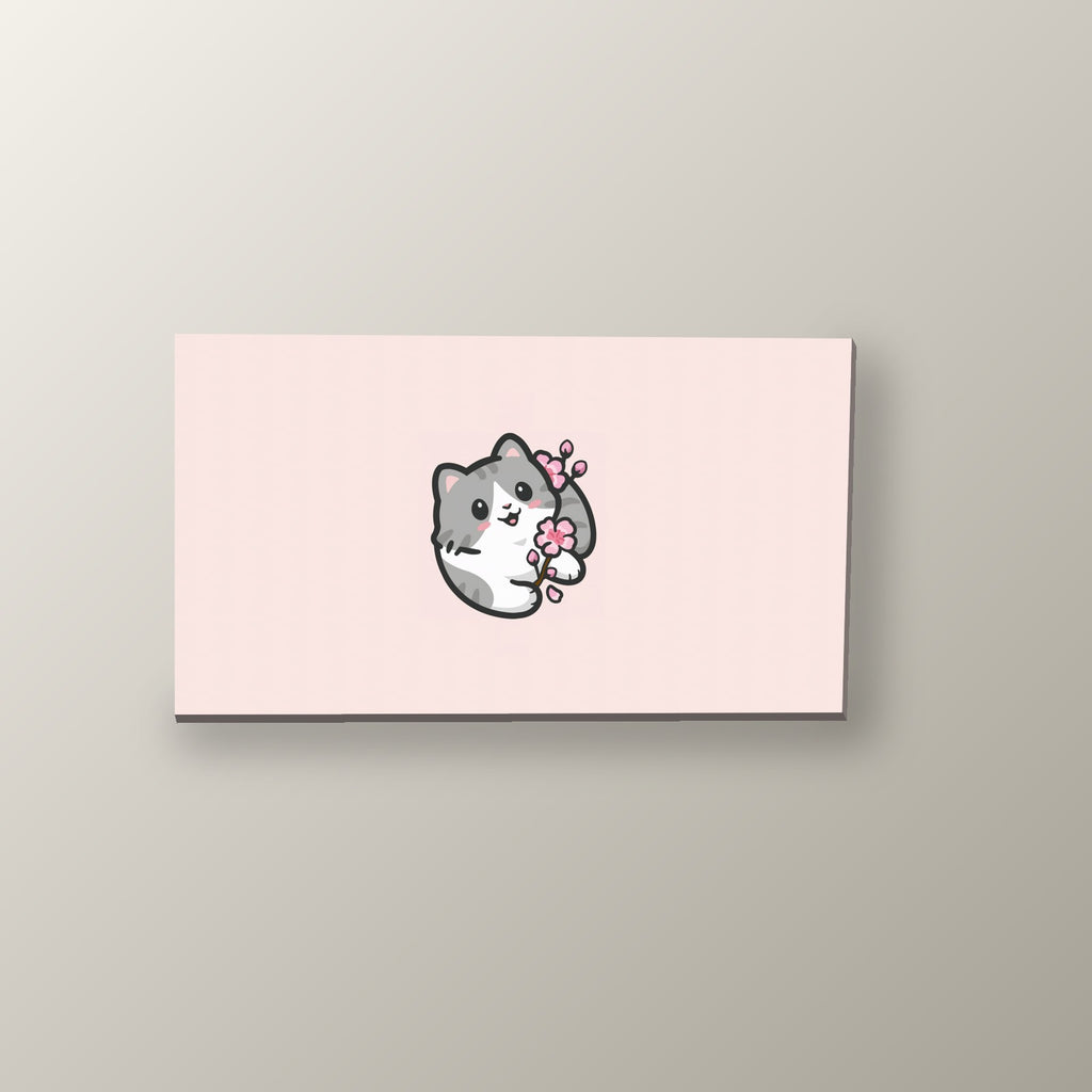 Gatito Kawaii con Flor de Cerezo | Cuadro decorativo de Monkey Canvas