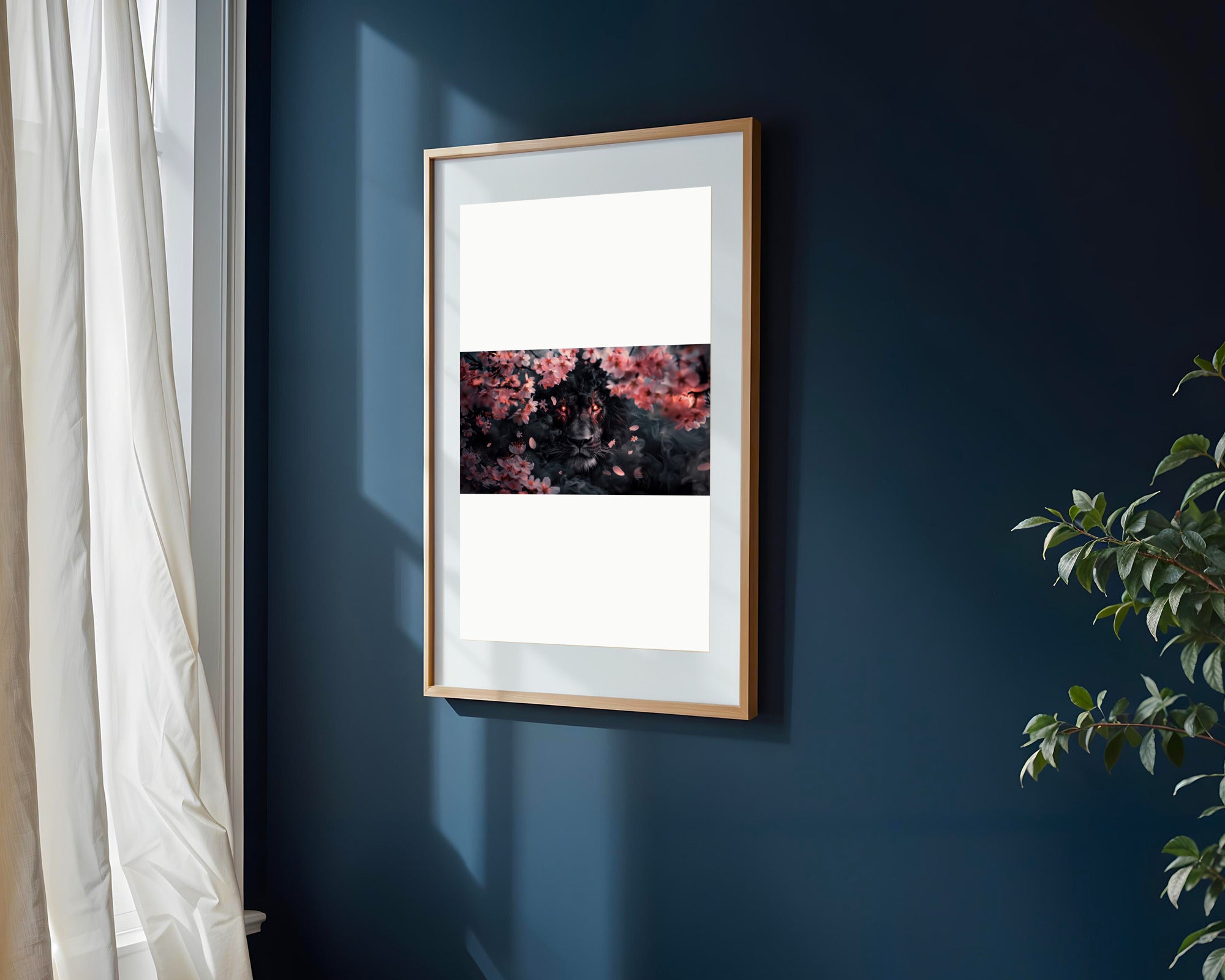 Leon Negro entre Flores de Cerezo | Cuadro decorativo de Monkey Canvas