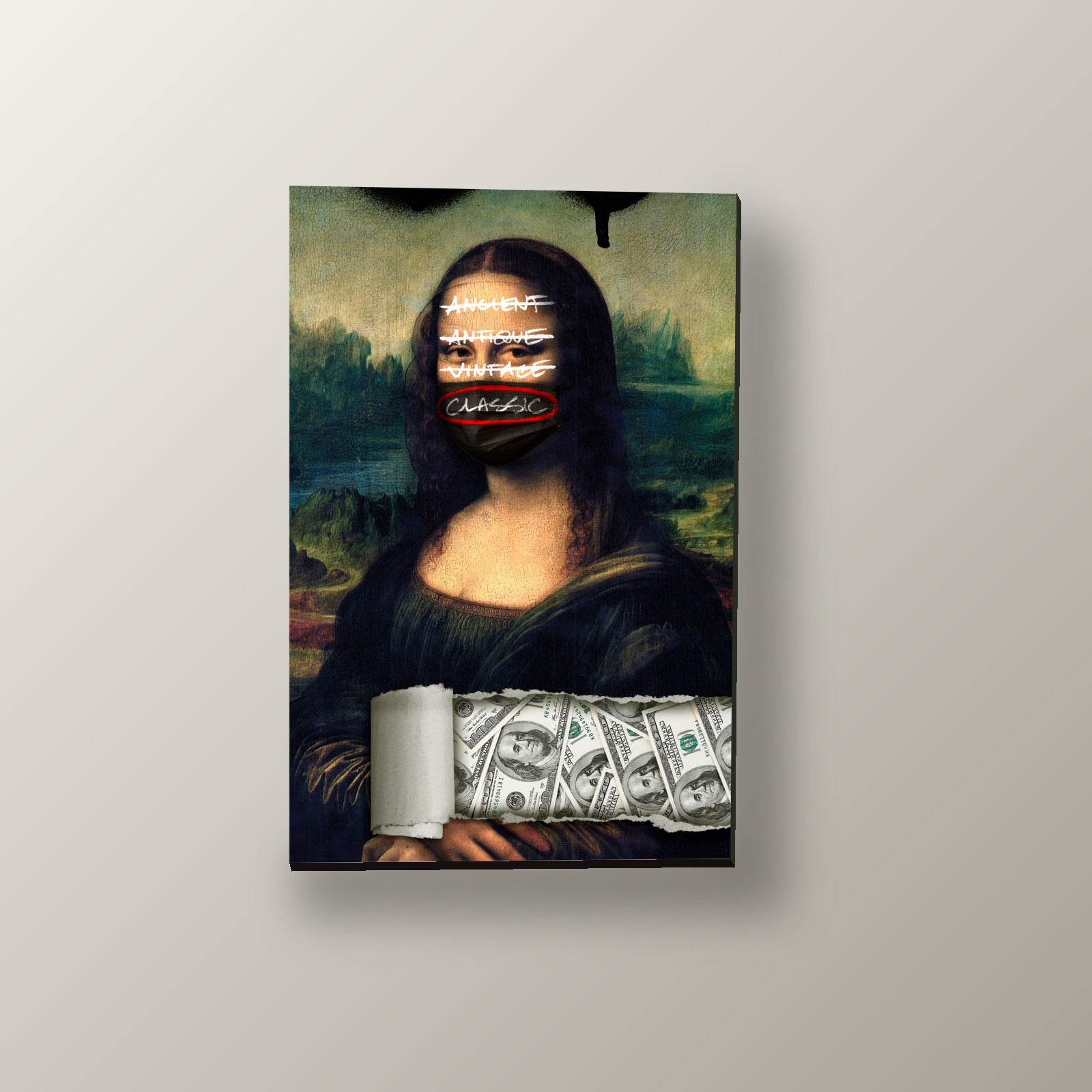 Mona Lisa Grafiti y Dolares | Cuadro decorativo de Monkey Canvas