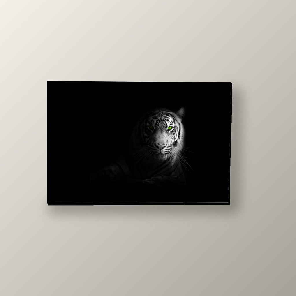 Tigre Blanco y Negro Ojos Verdes | Cuadro decorativo de Monkey Canvas