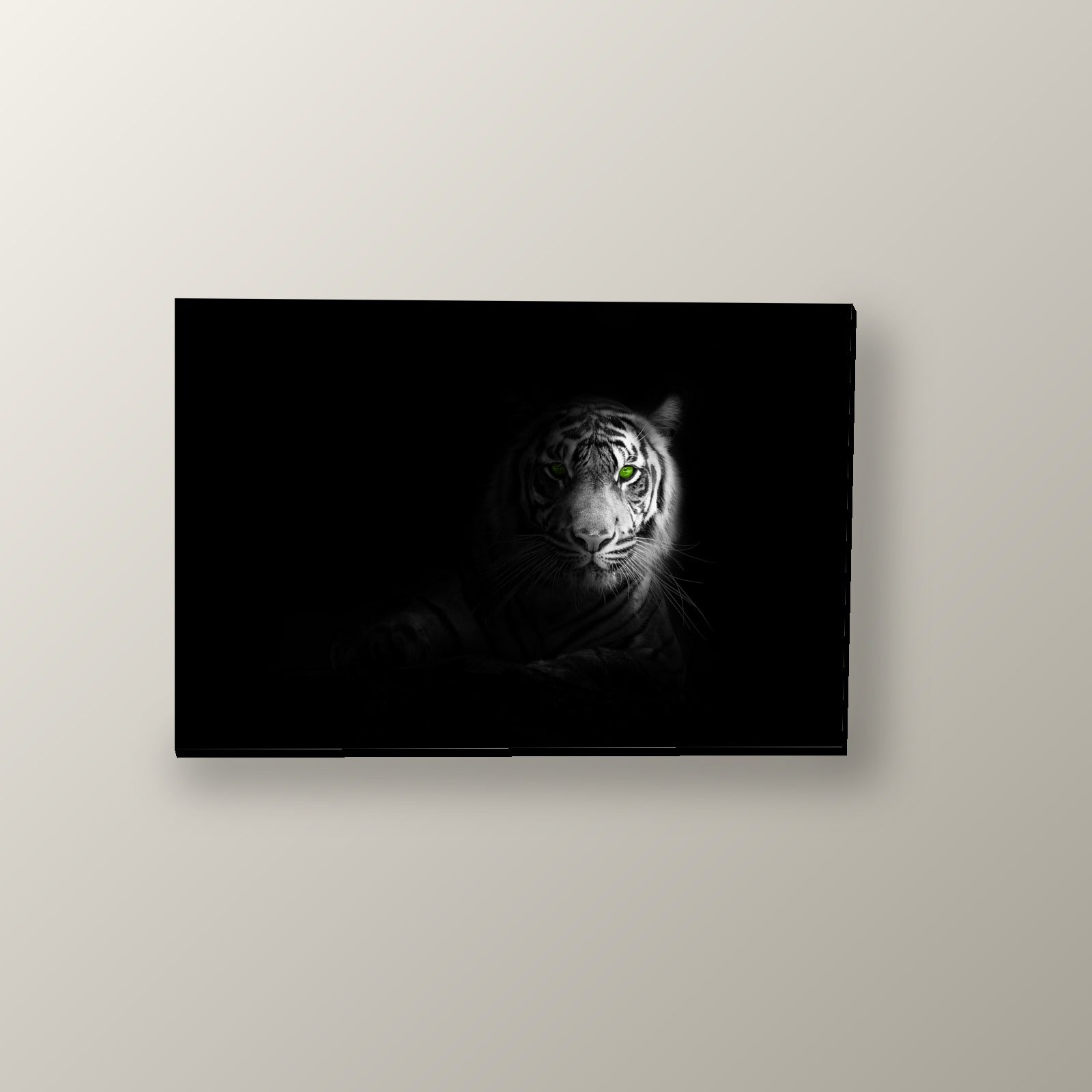 Tigre Blanco y Negro Ojos Verdes | Cuadro decorativo de Monkey Canvas