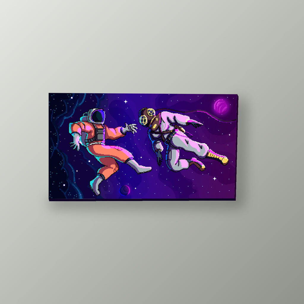 Astronautas Pixel Art Espacial | Cuadro decorativo de Monkey Canvas