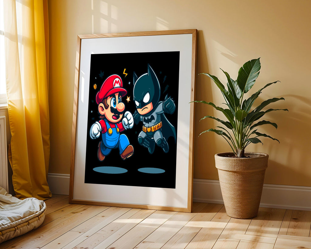 Mario y Batman Aliados | Cuadro decorativo de Monkey Canvas