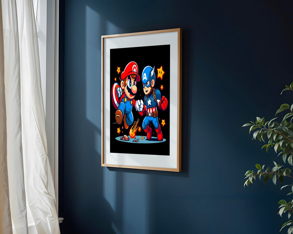 Mario y Capitán América | Cuadro decorativo de Monkey Canvas