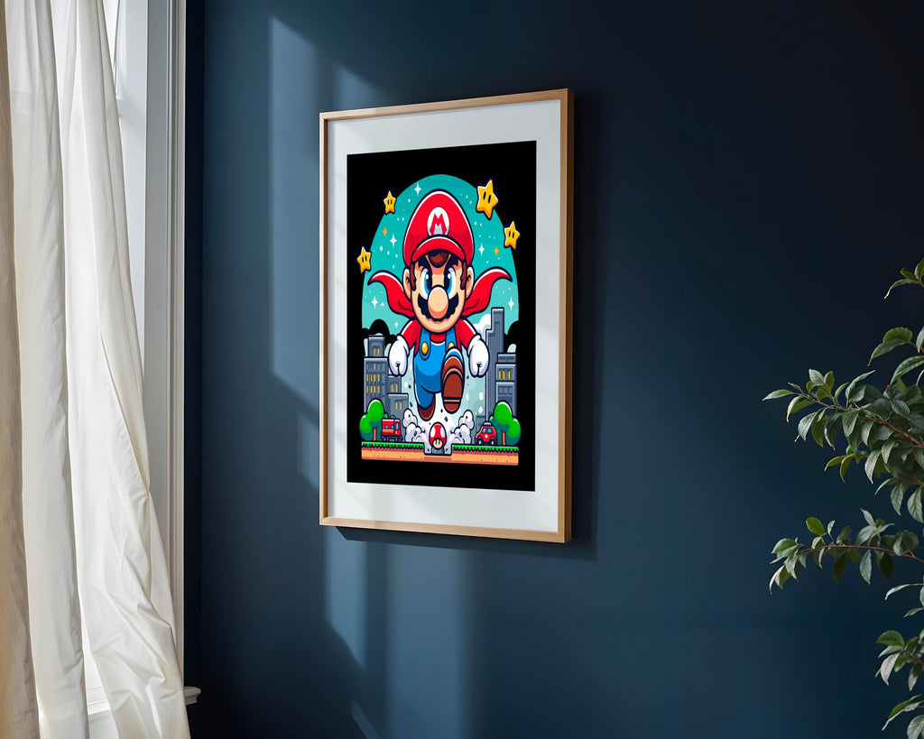 Mario Vuela Sobre la Ciudad | Cuadro decorativo de Monkey Canvas