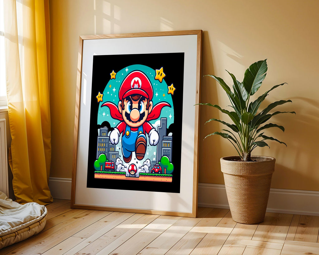 Mario Vuela Sobre la Ciudad | Cuadro decorativo de Monkey Canvas