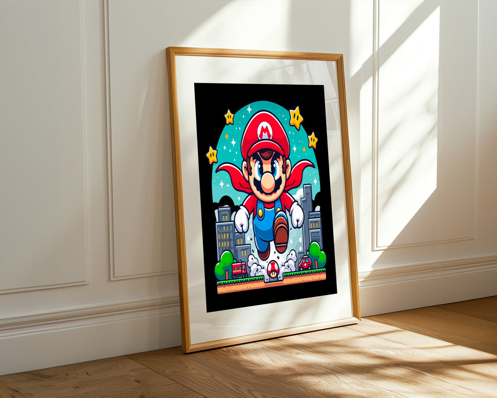 Mario Vuela Sobre la Ciudad | Cuadro decorativo de Monkey Canvas