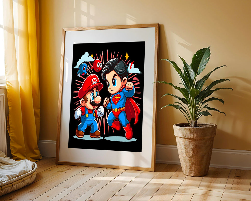 Mario Contra Superman | Cuadro decorativo de Monkey Canvas