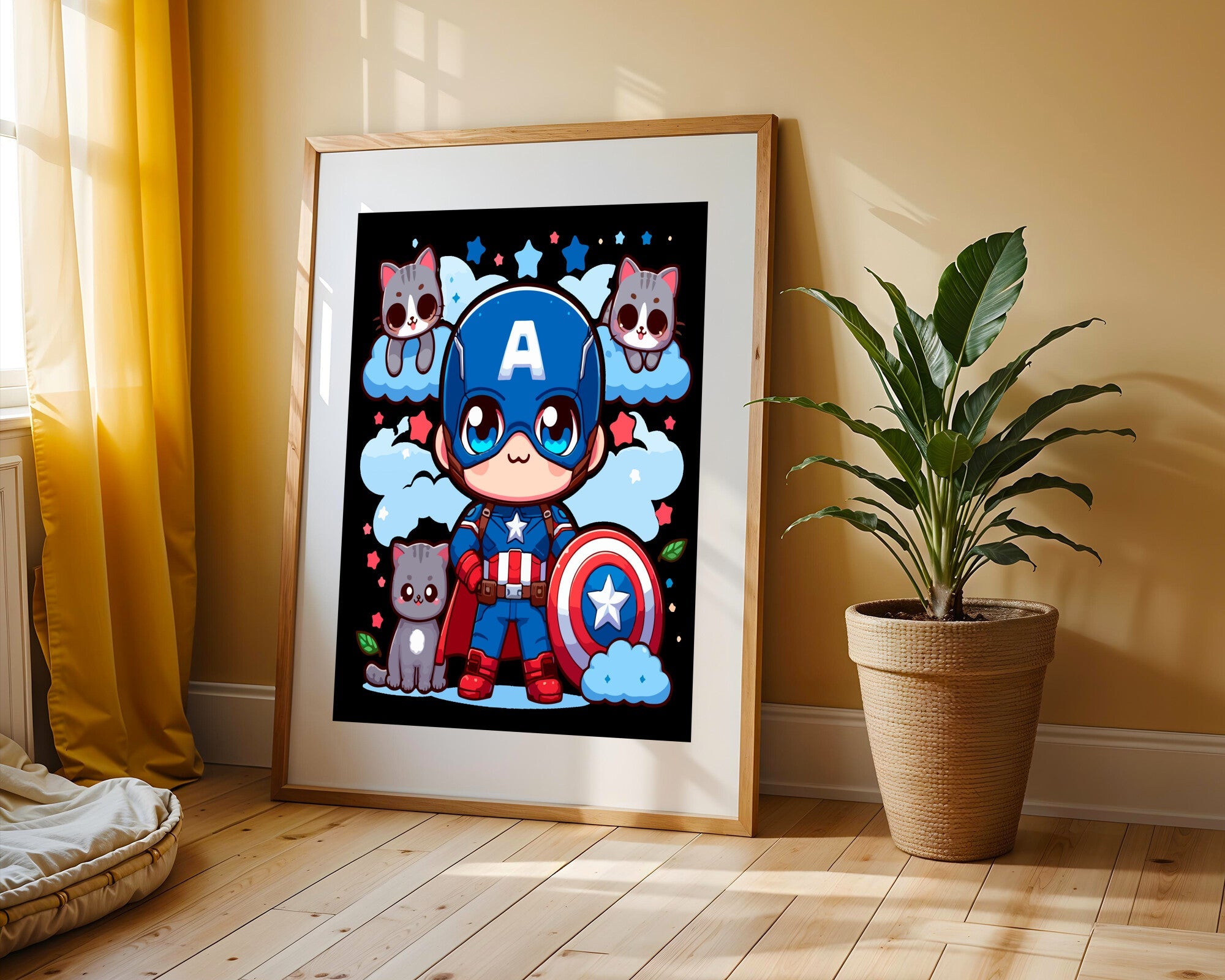 Capitán América Kawaii | Cuadro decorativo de Monkey Canvas